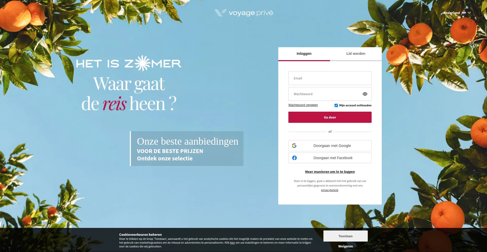 Website screenshot of Voyage-prive.nl