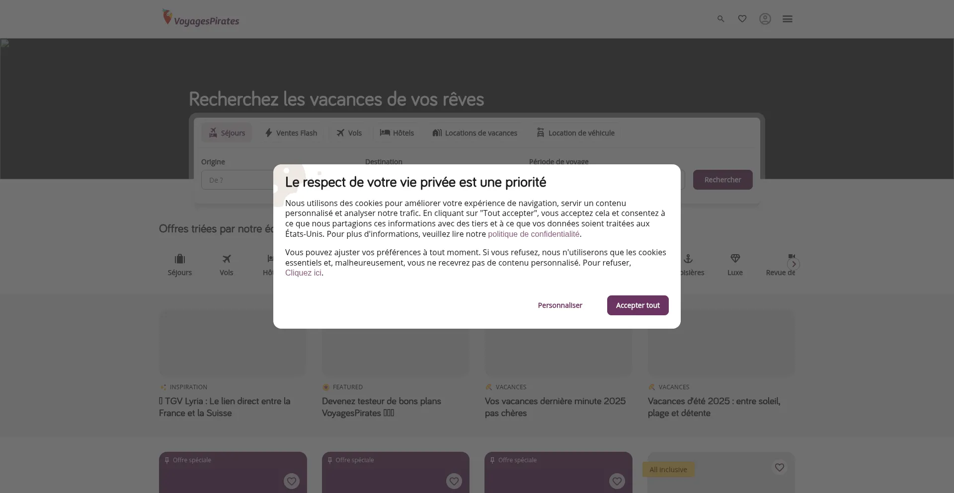 Website screenshot of Voyagespirates.fr
