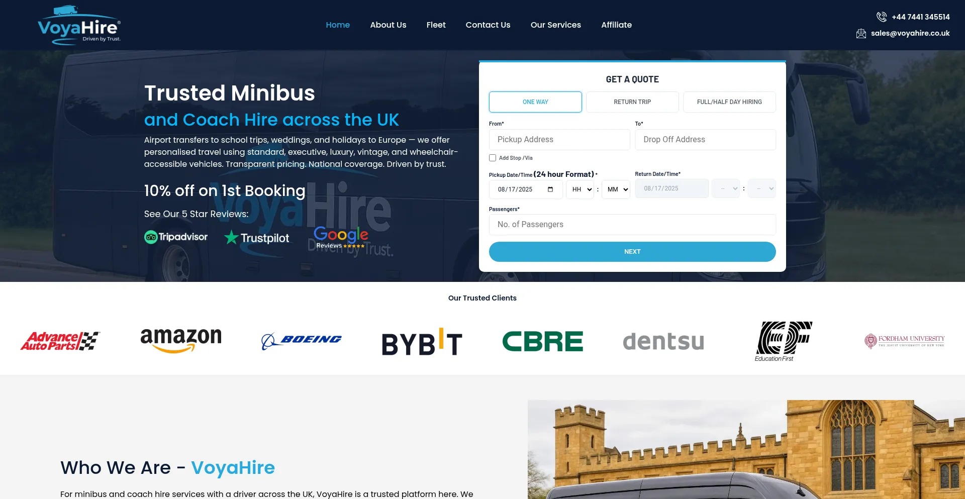 Website screenshot of Voyahire.co.uk