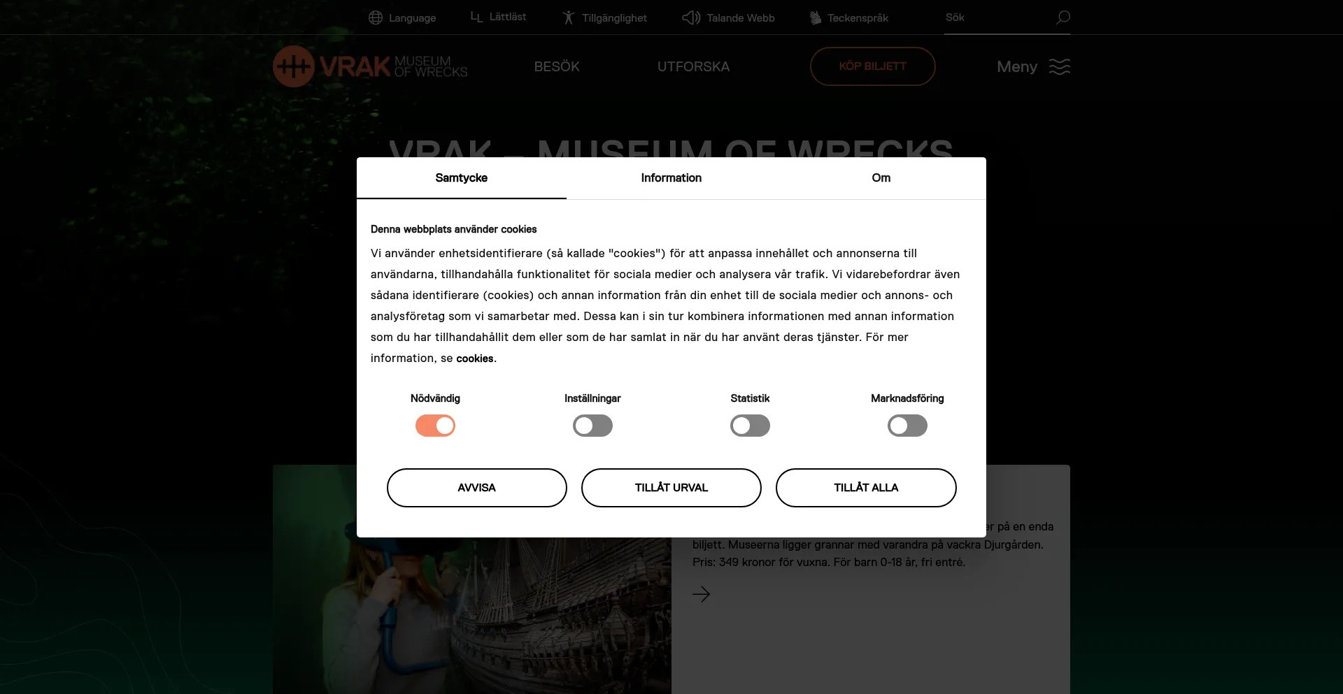 Website screenshot of Vrak.se