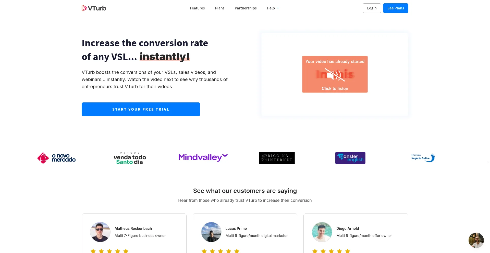 Website screenshot of Vturb.com