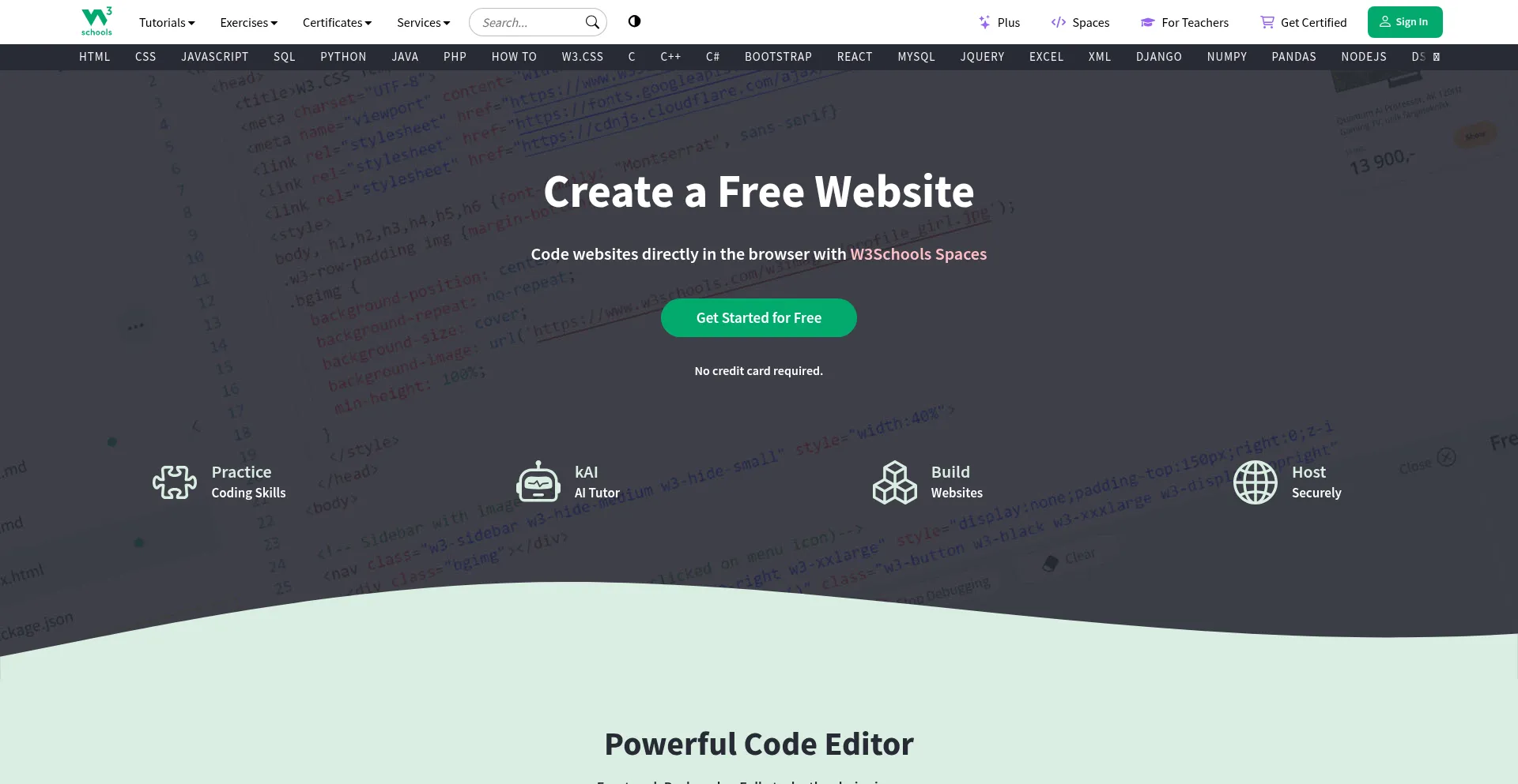 Website screenshot of W3spaces.com