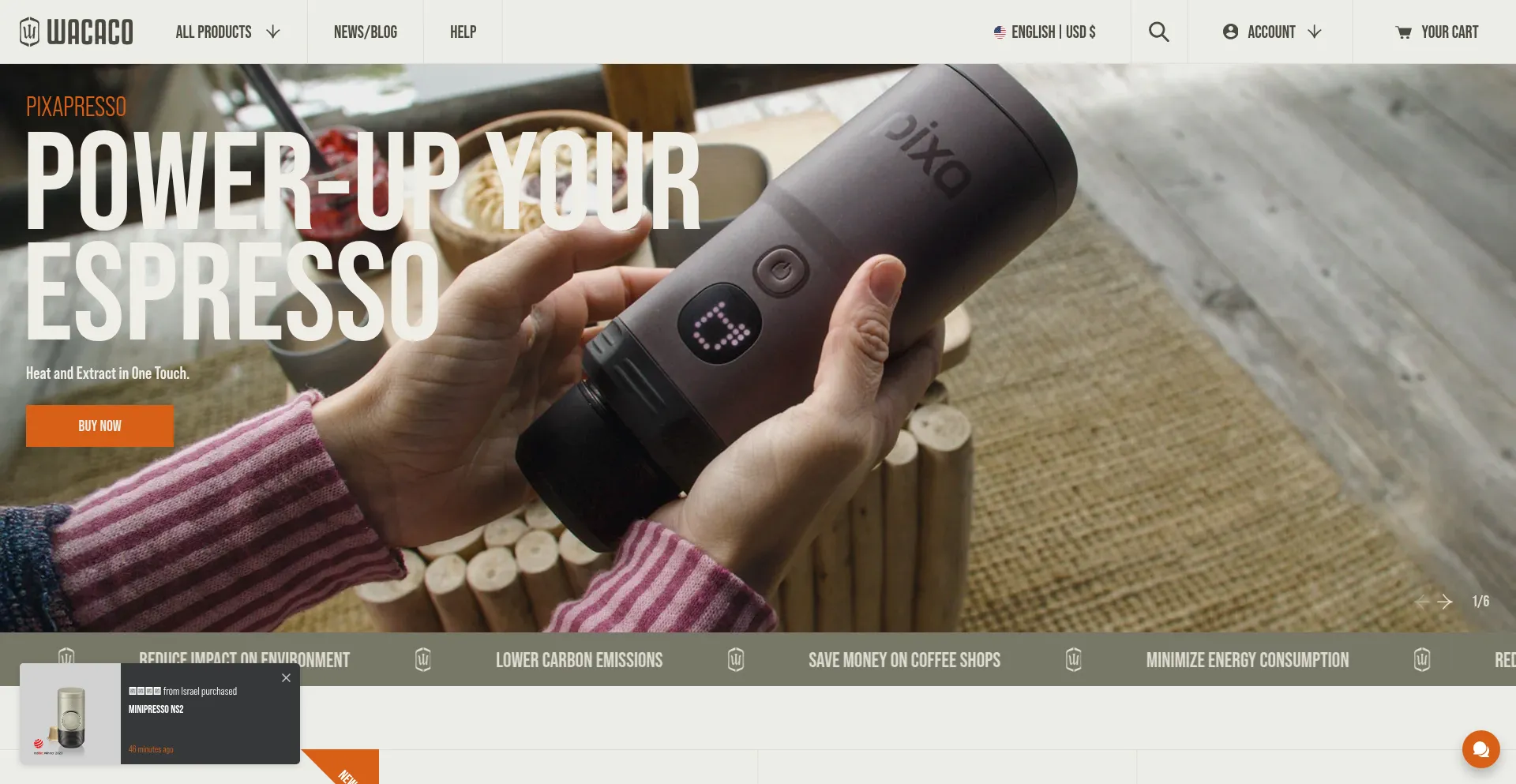 Website screenshot of Wacaco.com