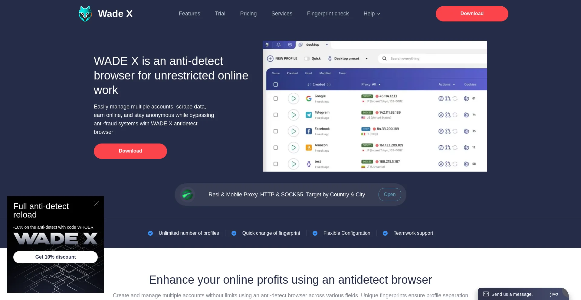Website screenshot of Wade.is