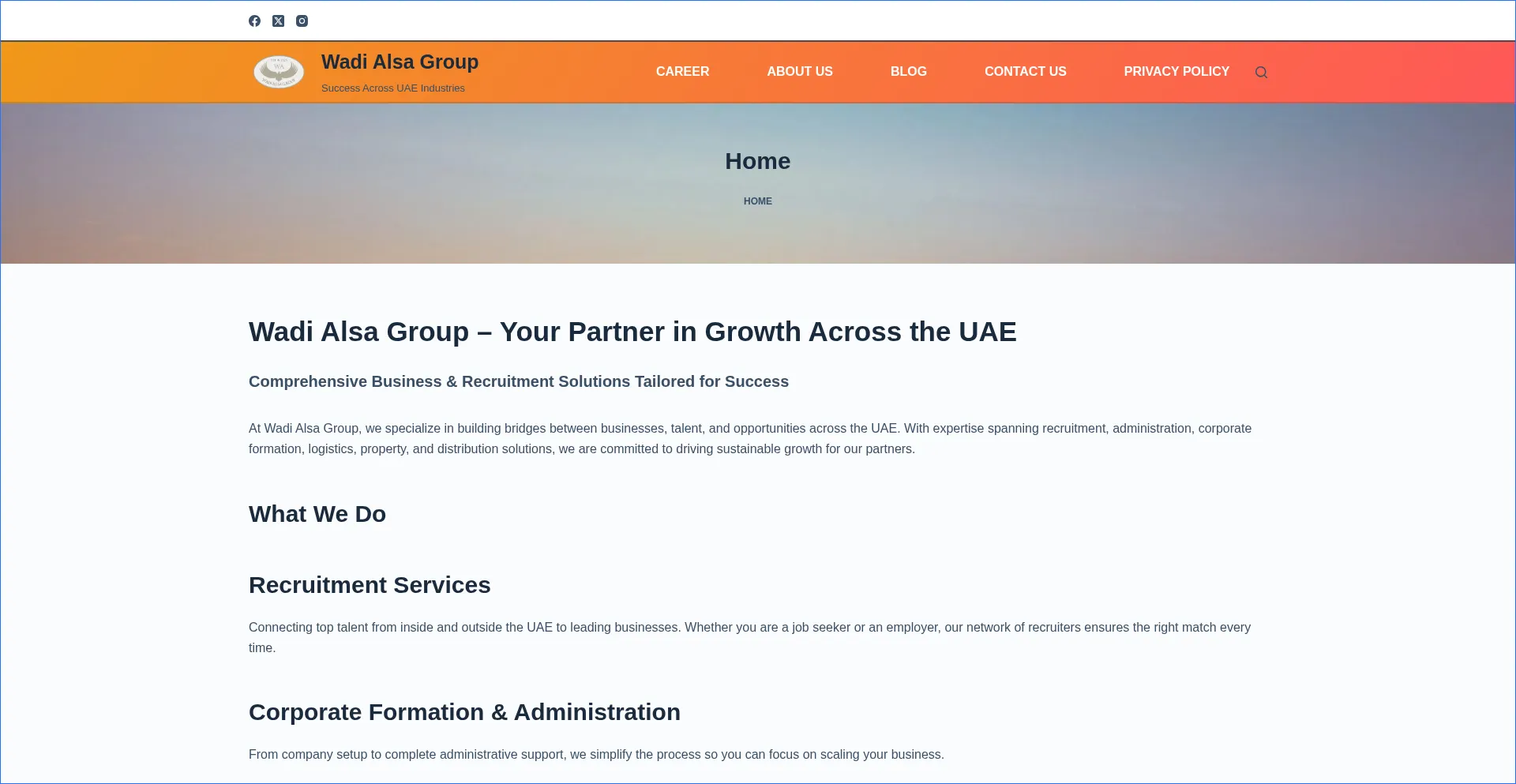 Website screenshot of Wadialsagroup.com