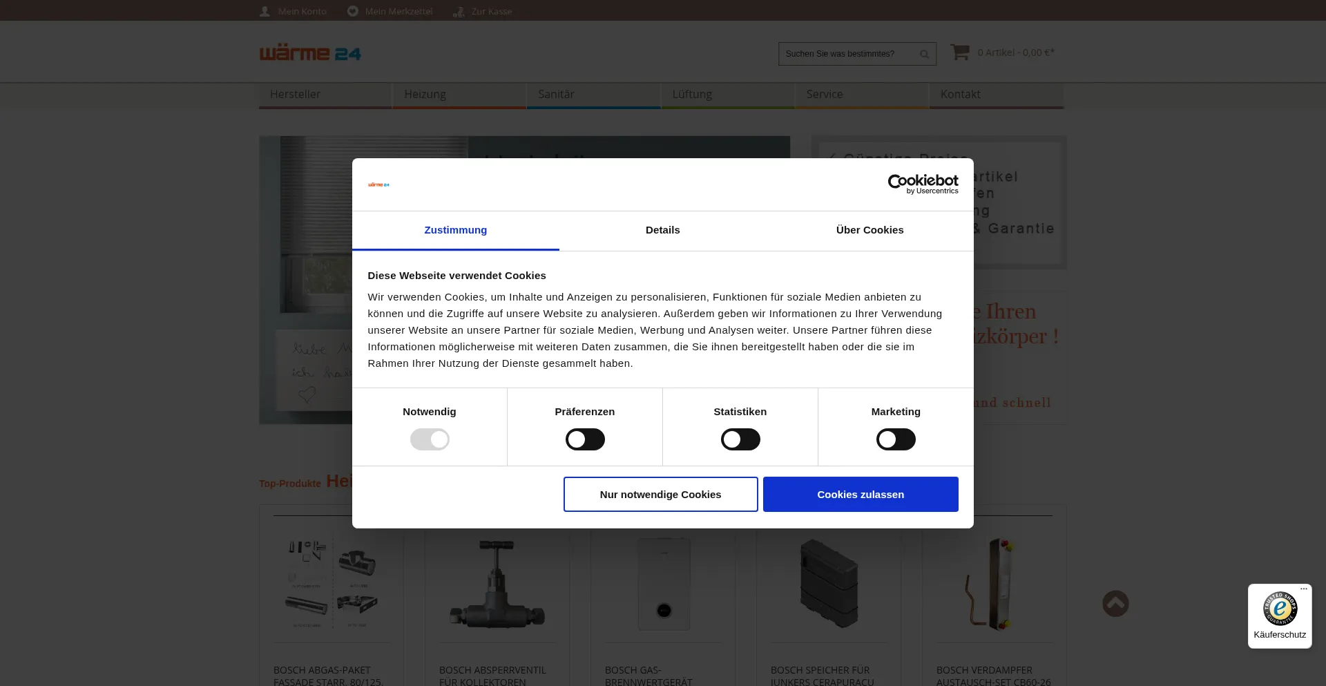 Website screenshot of Waerme24.de