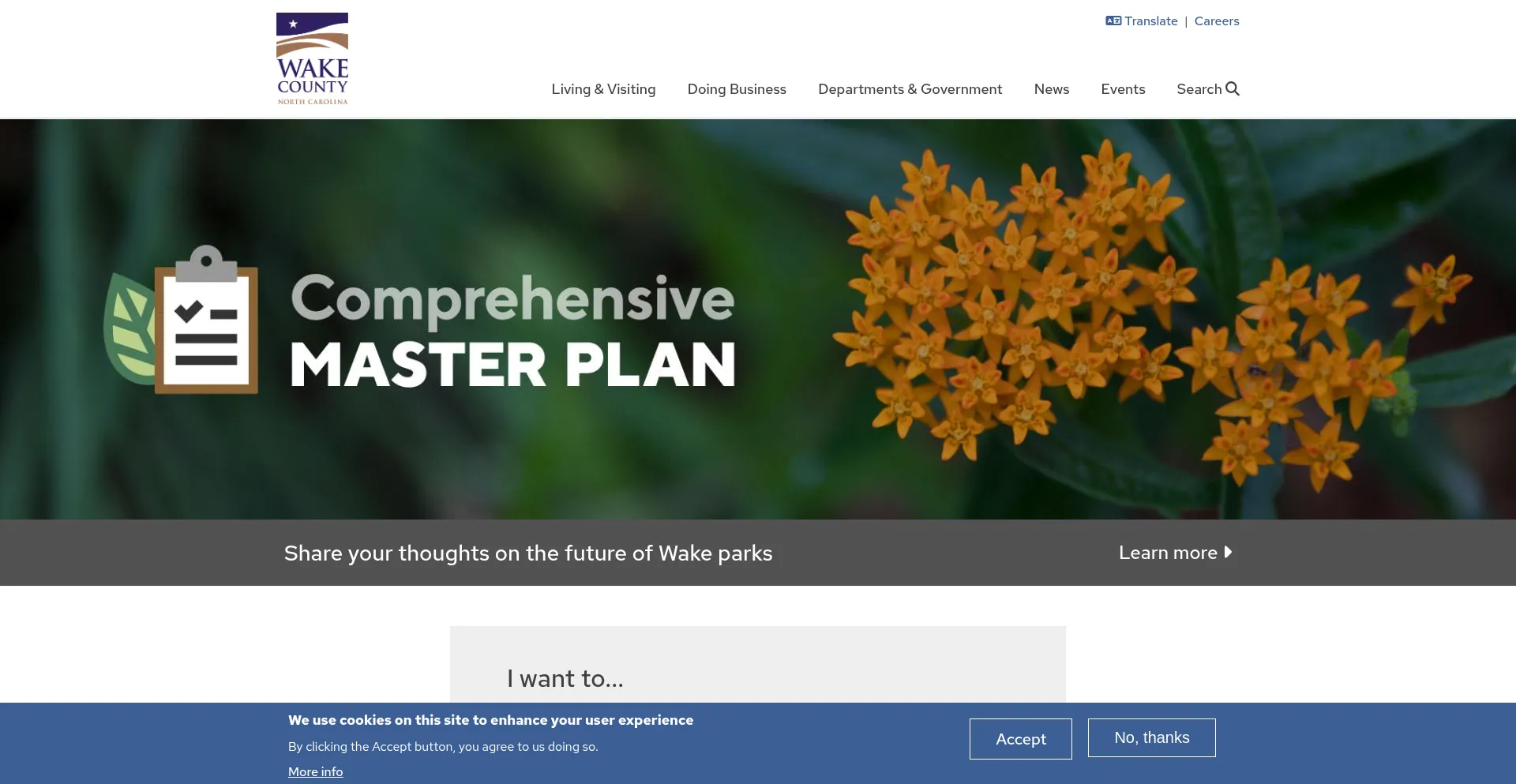 Website screenshot of Wake.gov
