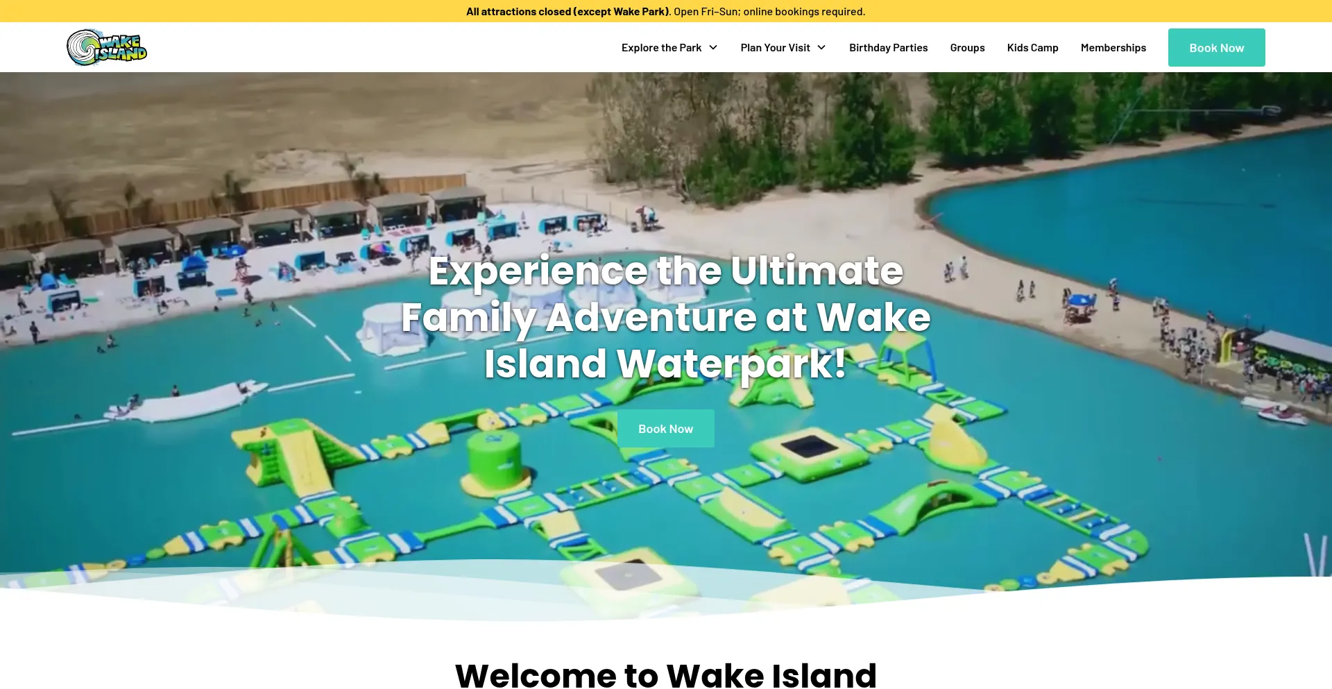 Website screenshot of Wakeislandwaterpark.com