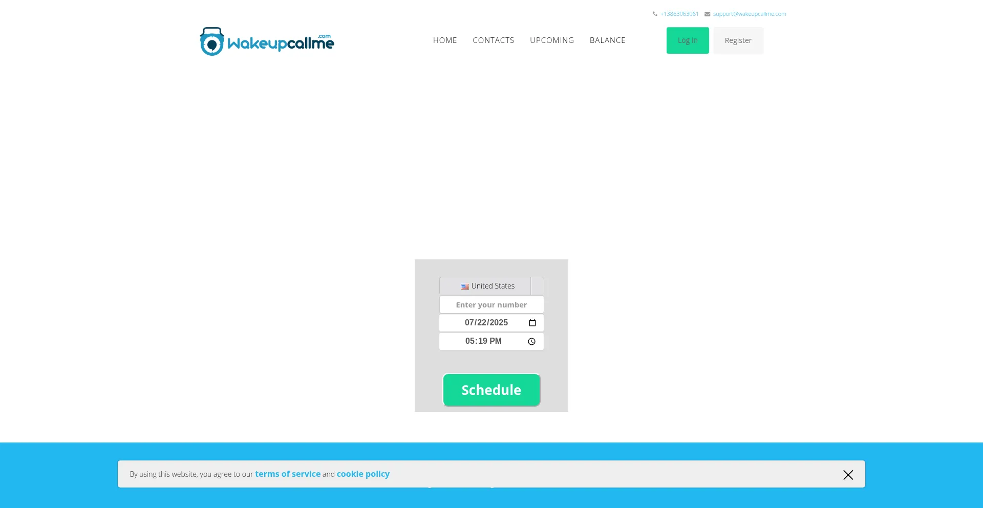 Website screenshot of Wakeupcallme.com