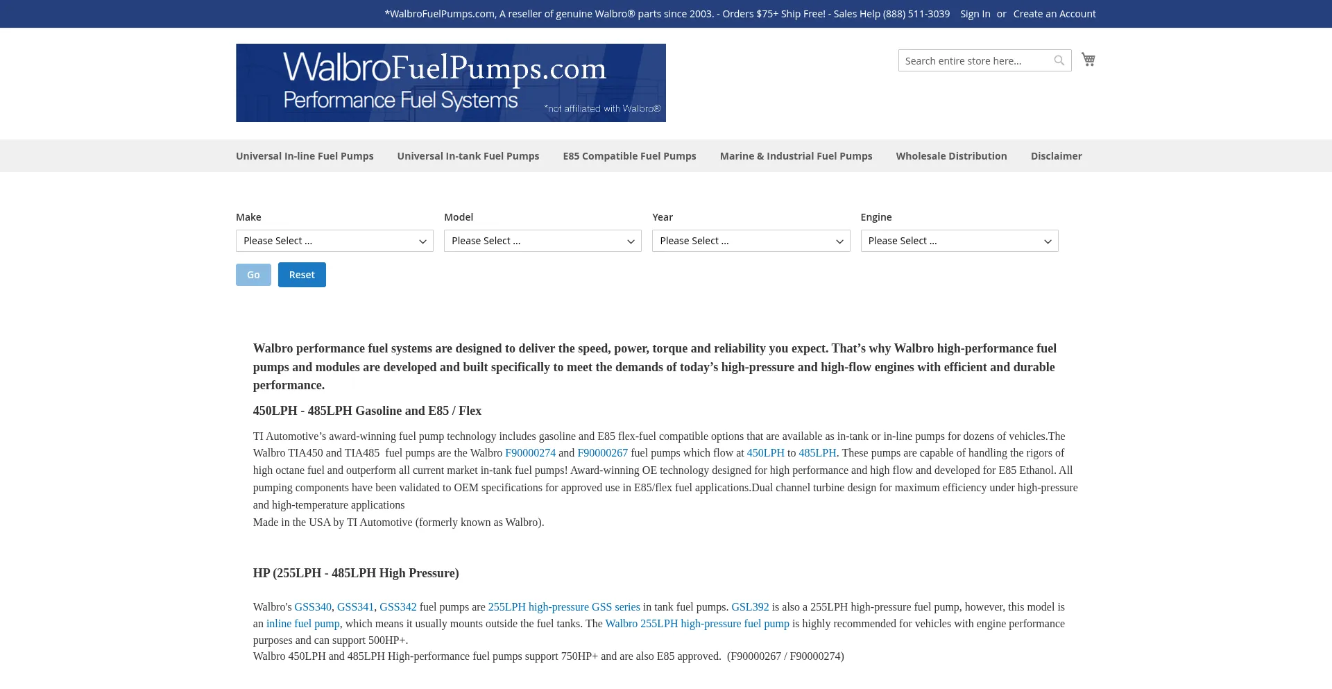 Website screenshot of Walbrofuelpumps.com