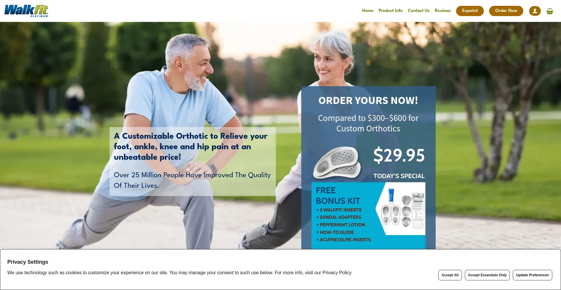 Website screenshot of Walkfit.com