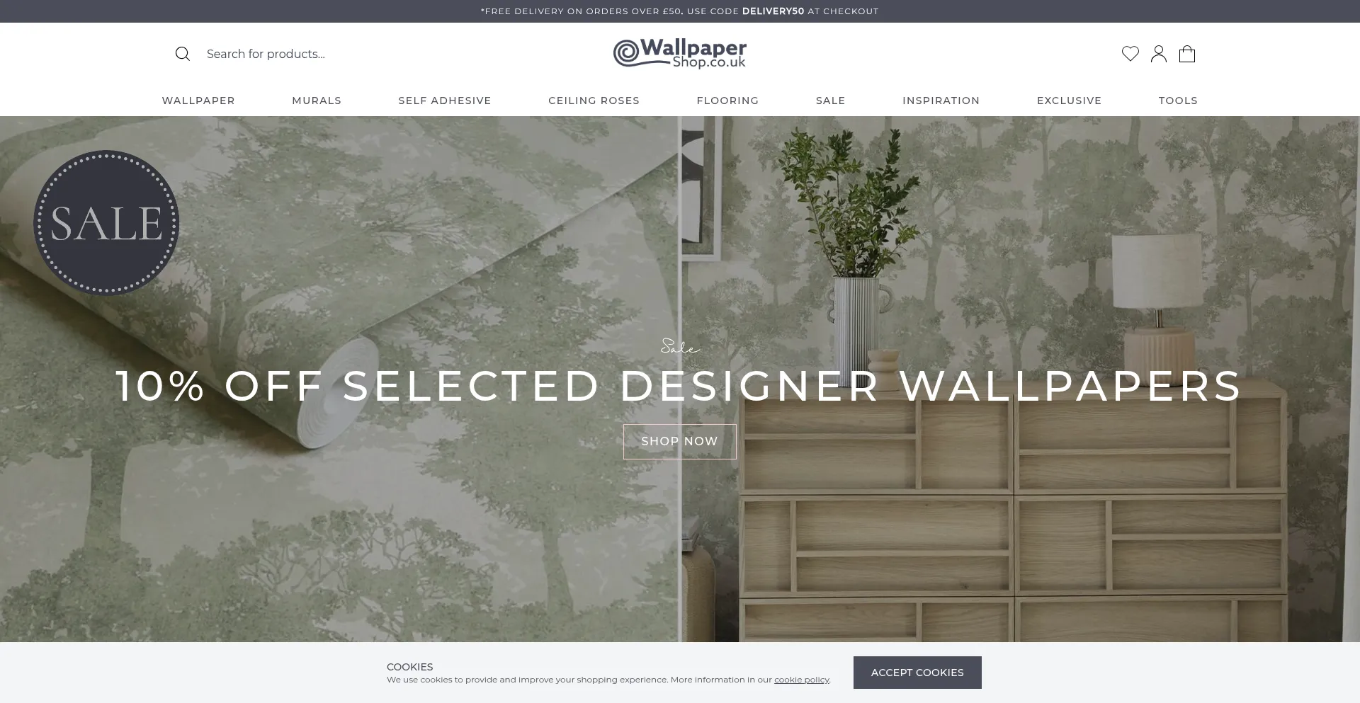 Website screenshot of Wallpapershop.co.uk