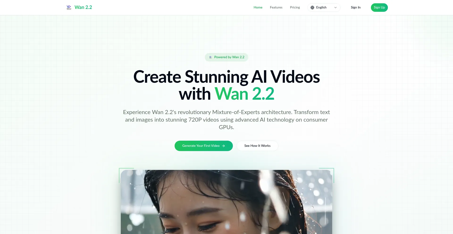 Website screenshot of Wan2-2.ai