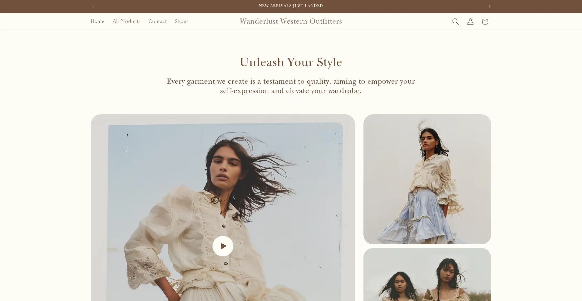 Website screenshot of Wanderlustwestern.myshopify.com