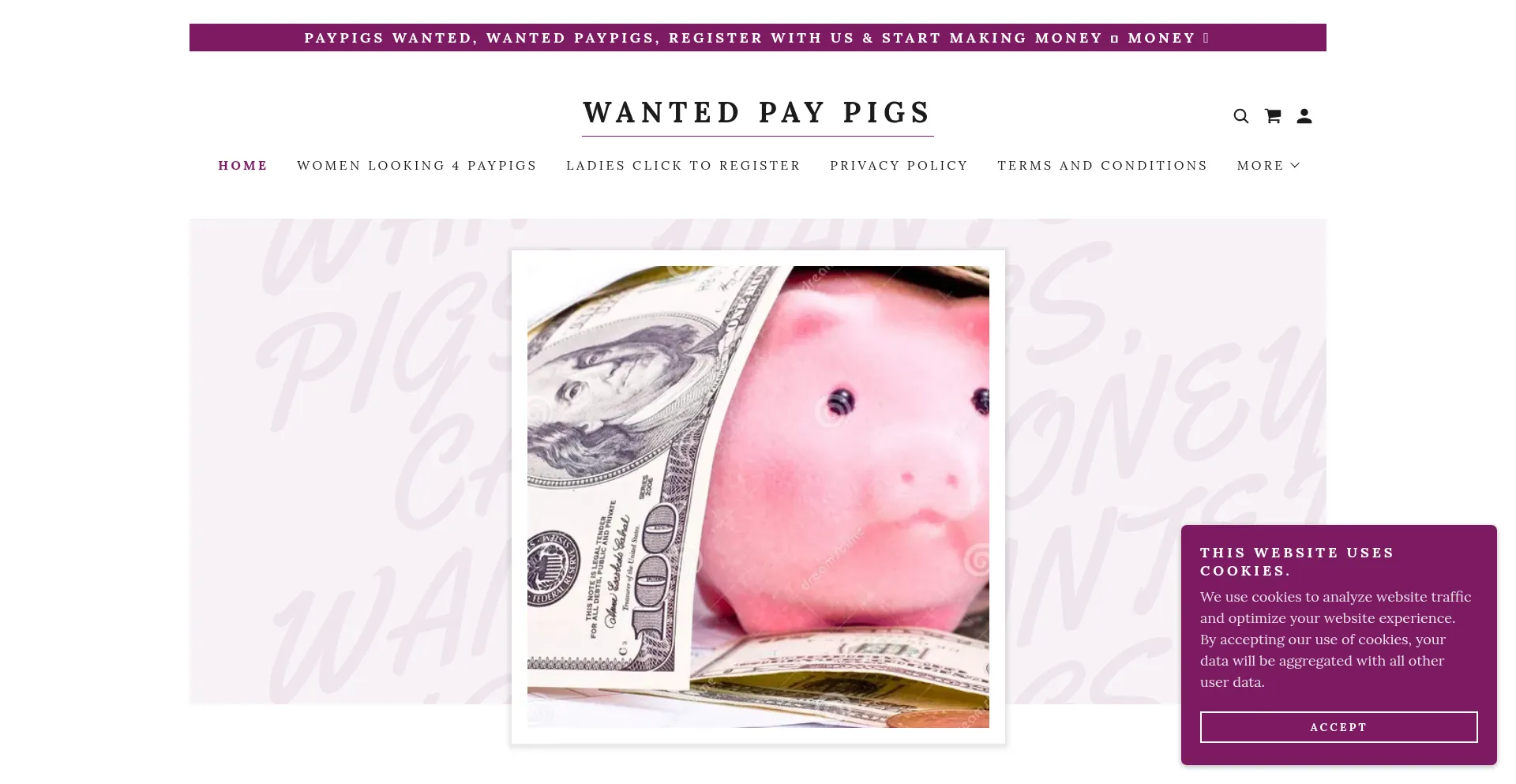 Website screenshot of Wantedpaypigs.com