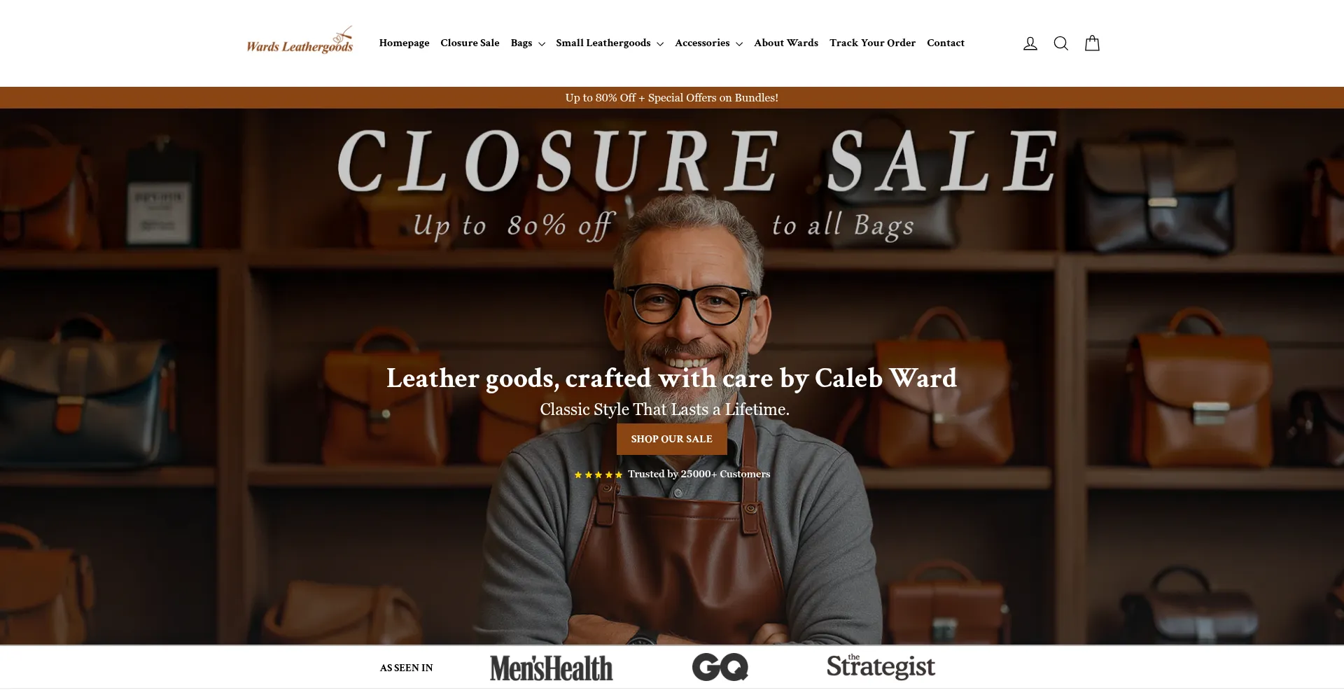 Website screenshot of Wards-leathergoods.com