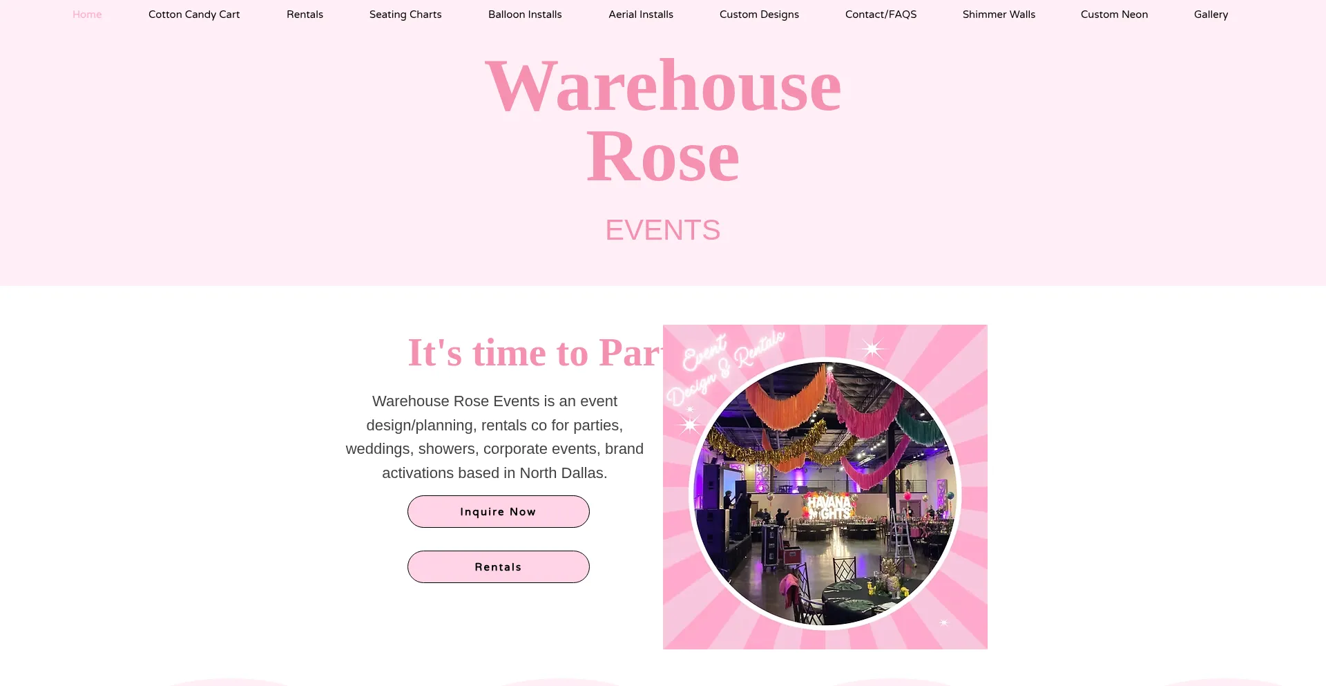 Website screenshot of Warehouseroseevents.com