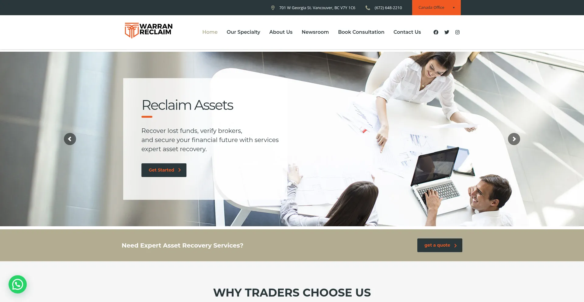 Website screenshot of Warranreclaim.com