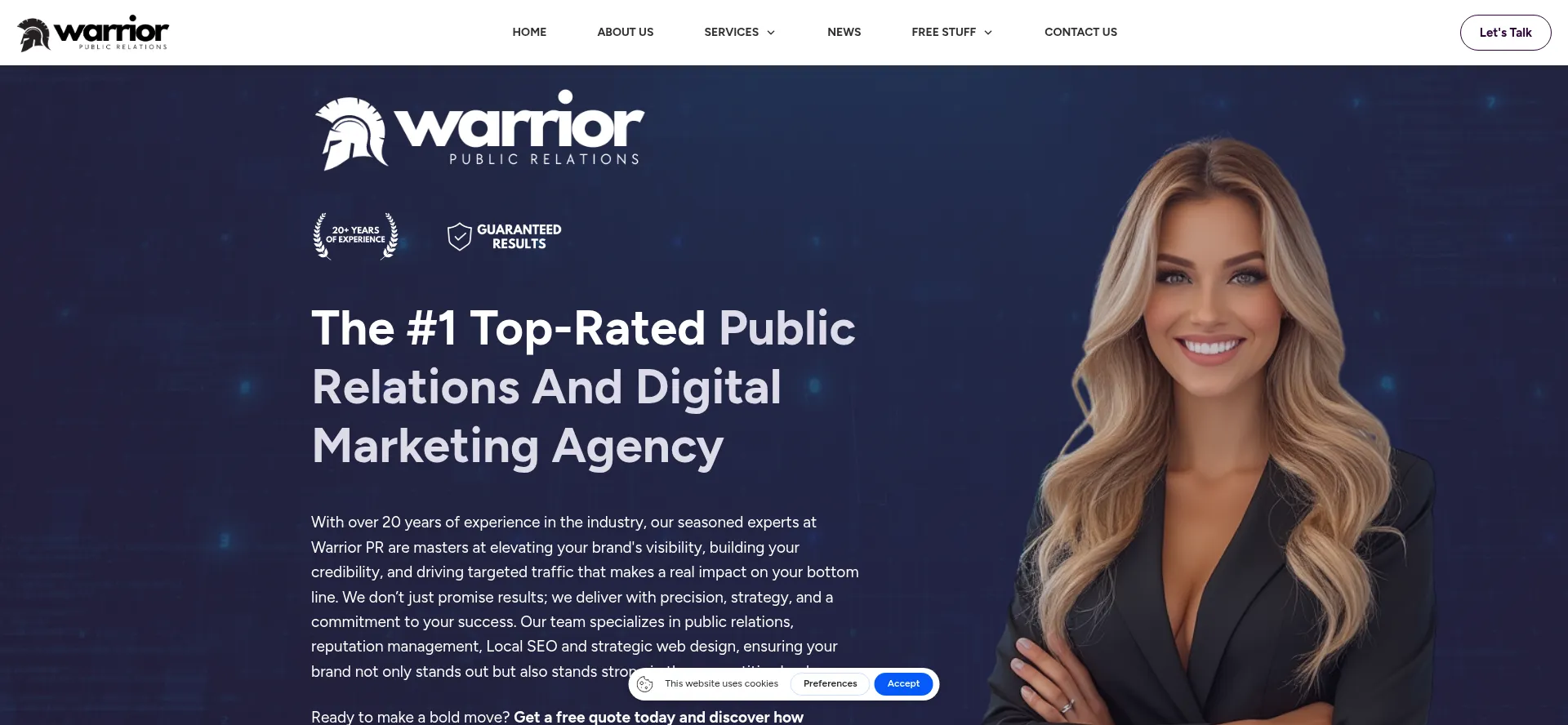 Website screenshot of Warriorpr.com