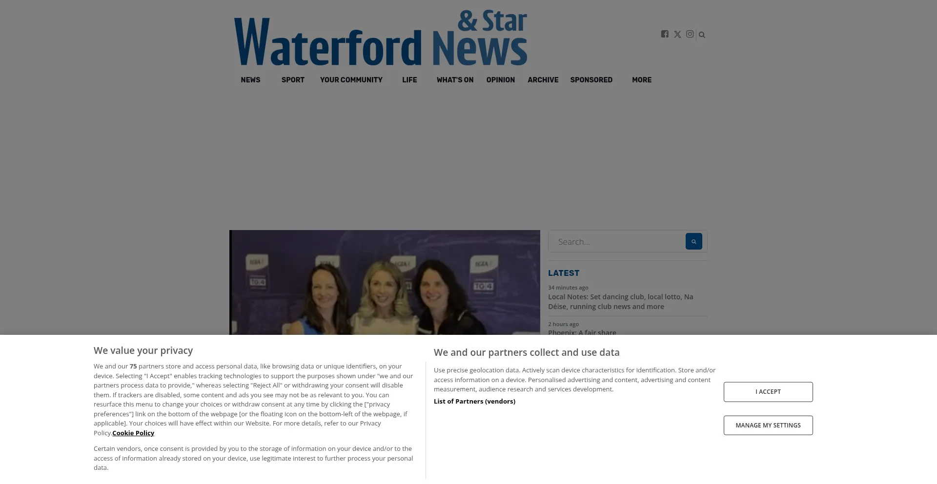 Website screenshot of Waterford-news.ie
