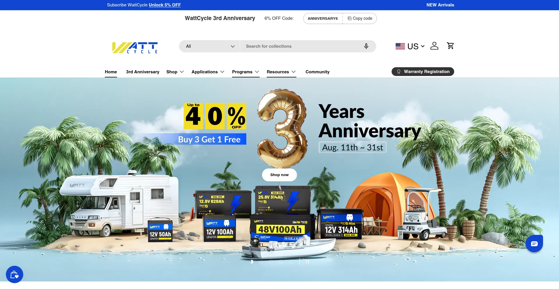 Website screenshot of Wattcycle.com