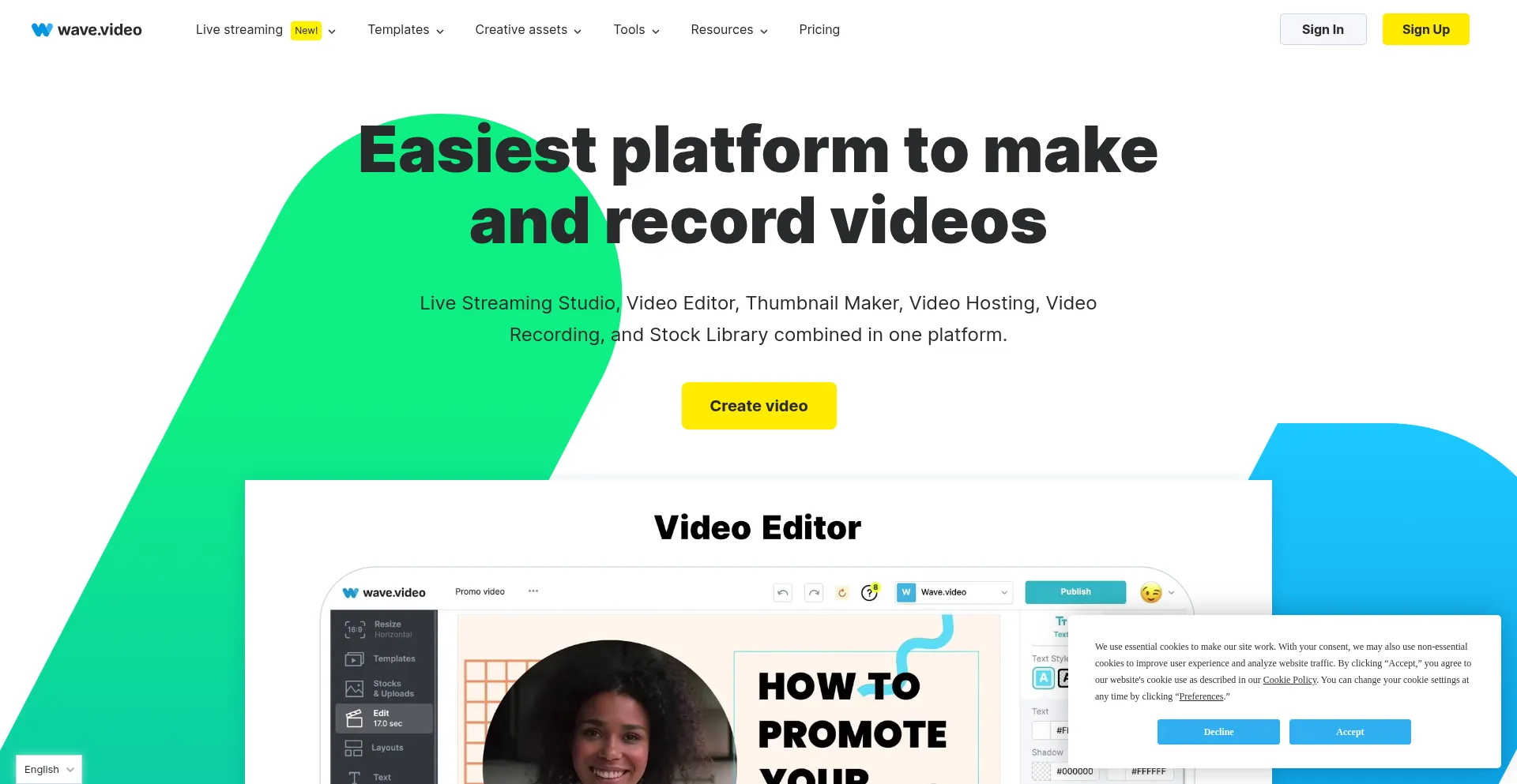 Website screenshot of Wave.video