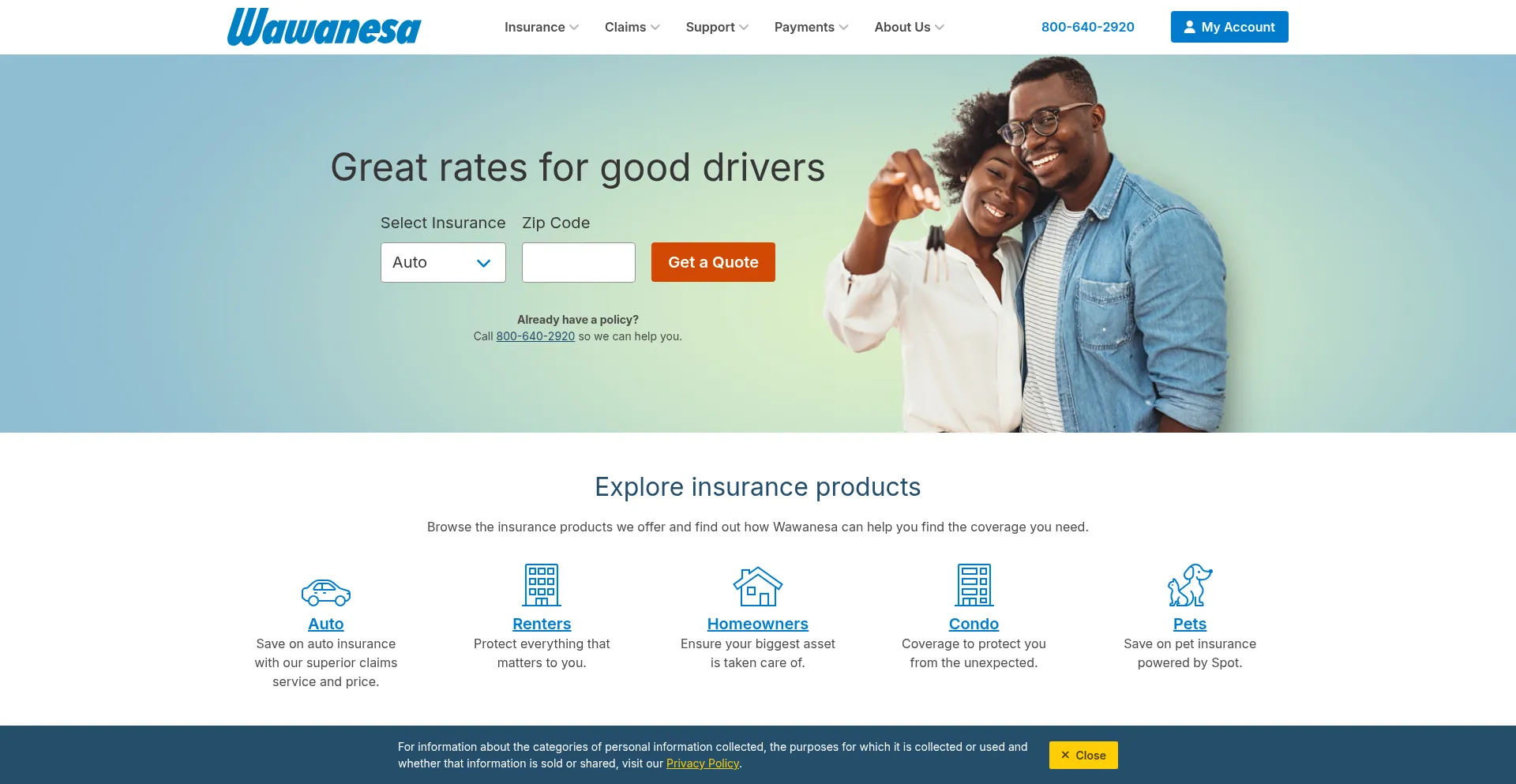 Website screenshot of Wawanesa.com