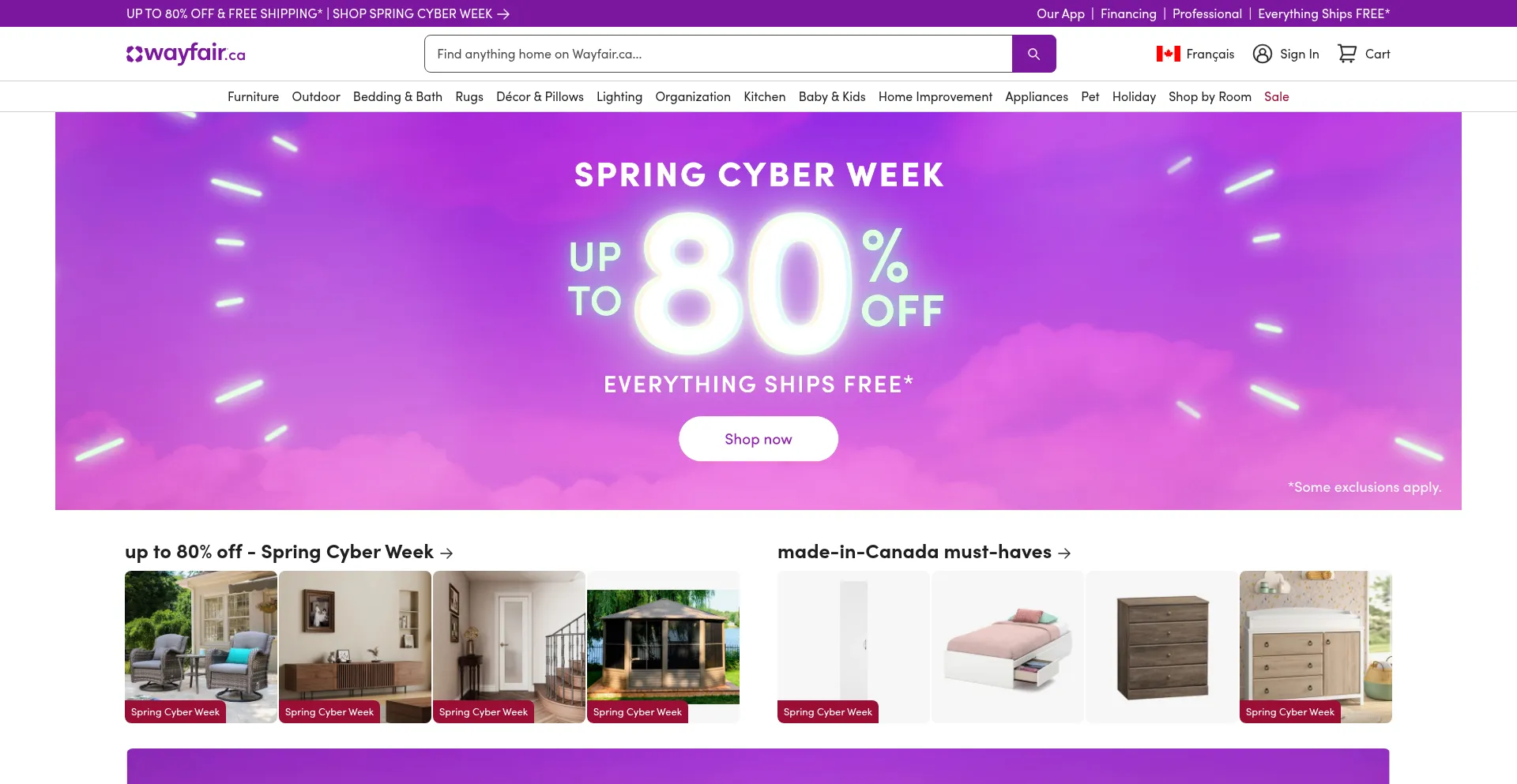 Website screenshot of Wayfair.ca