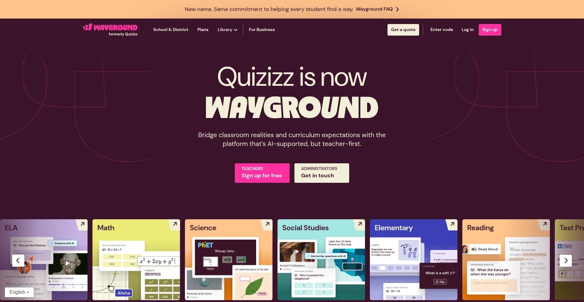 Website screenshot of Wayground.com