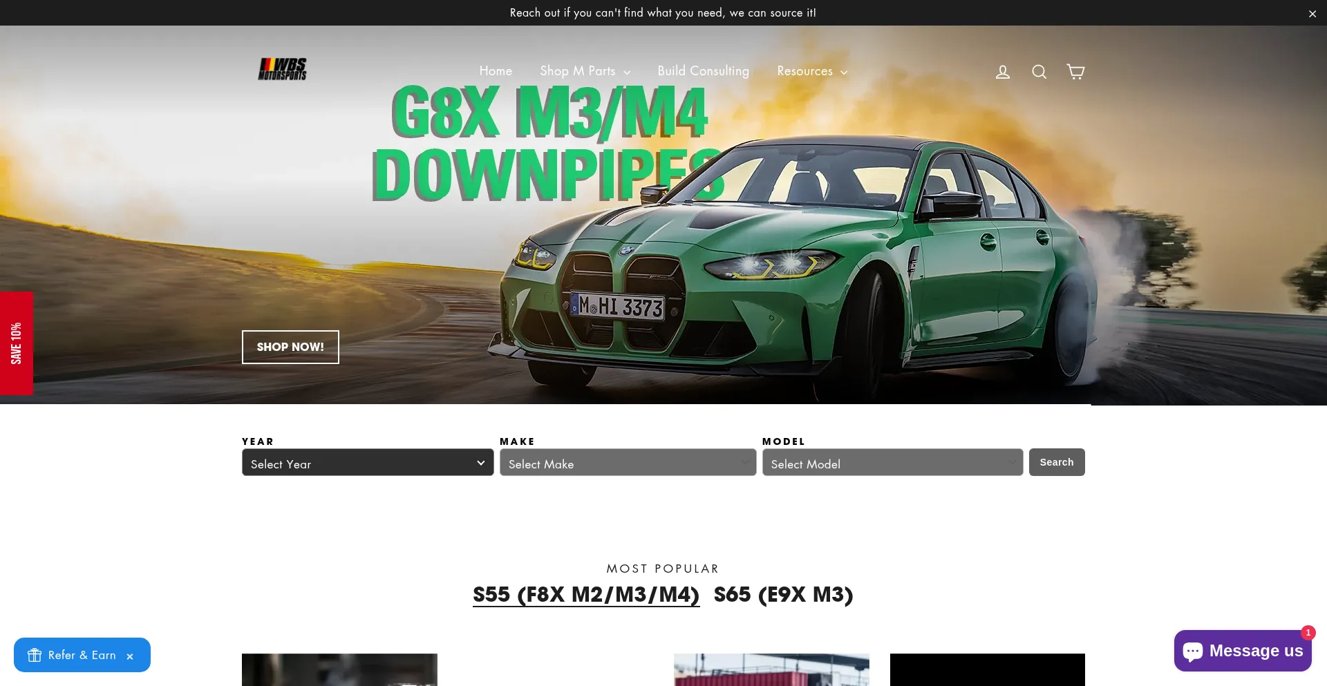 Website screenshot of Wbsmotorsports.com