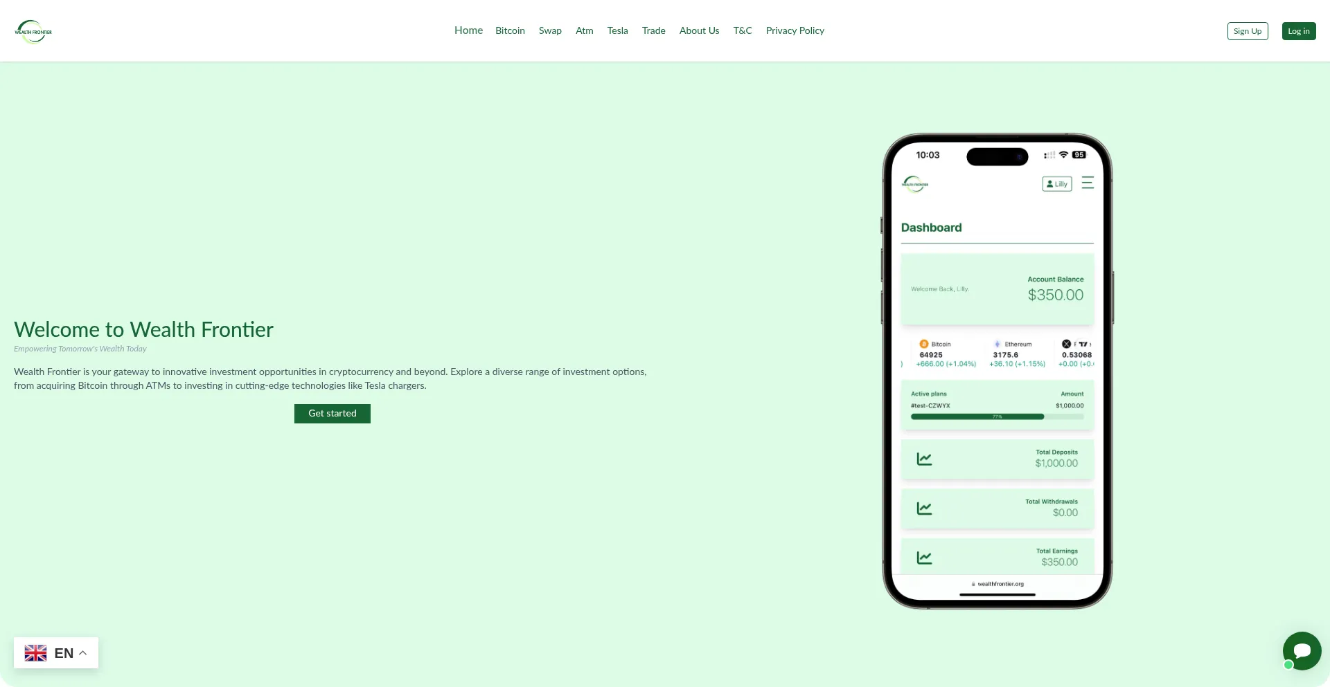 Website screenshot of Wealthfrontier.org