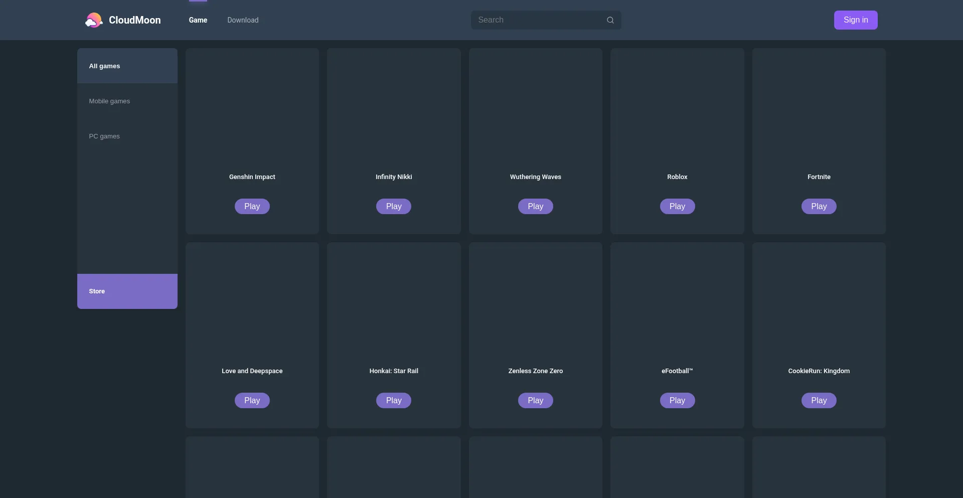 Website screenshot of Web.cloudmoonapp.com