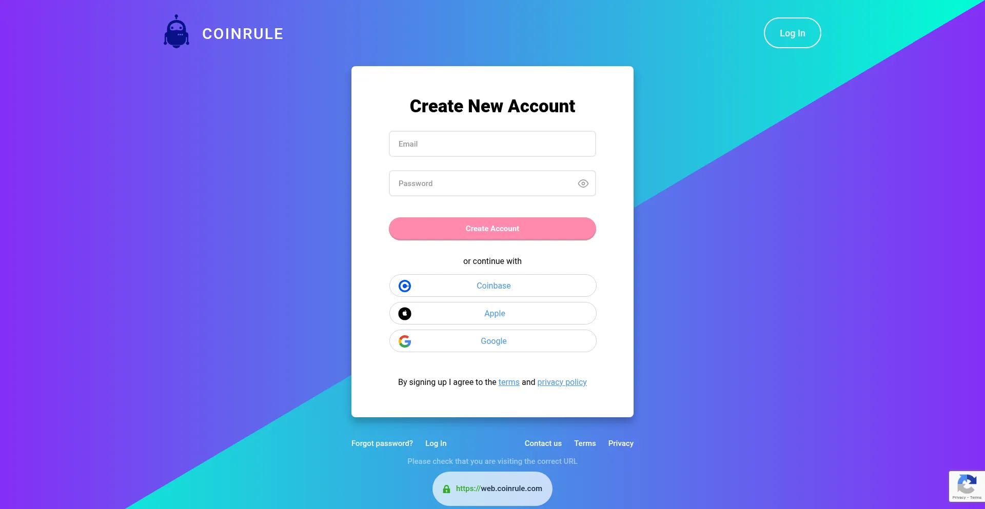 Website screenshot of Web.coinrule.com
