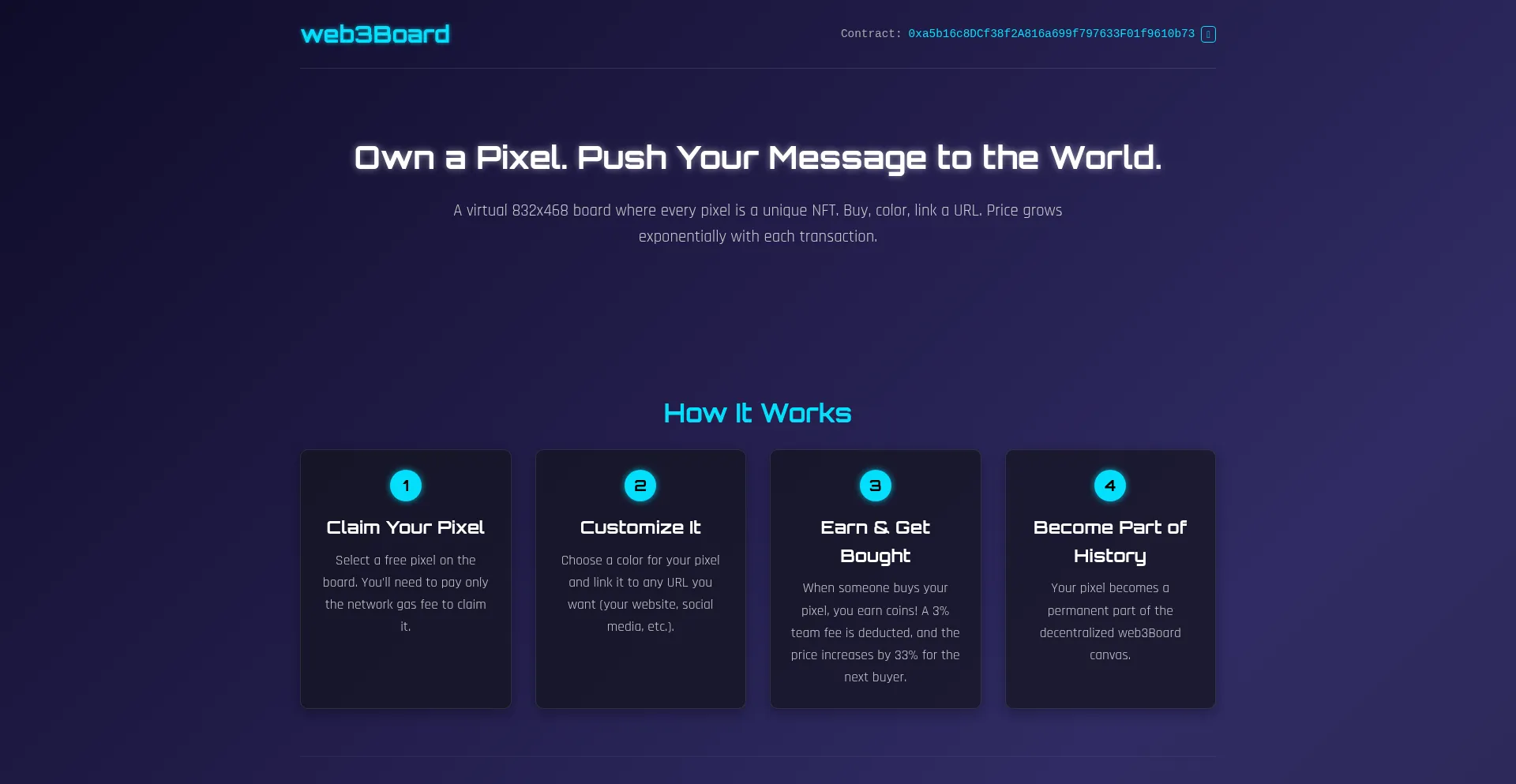 Website screenshot of Web3board.online