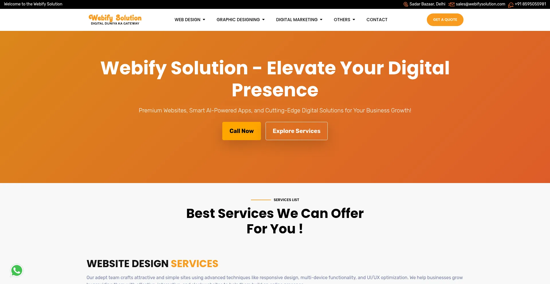 Website screenshot of Webifysolution.com