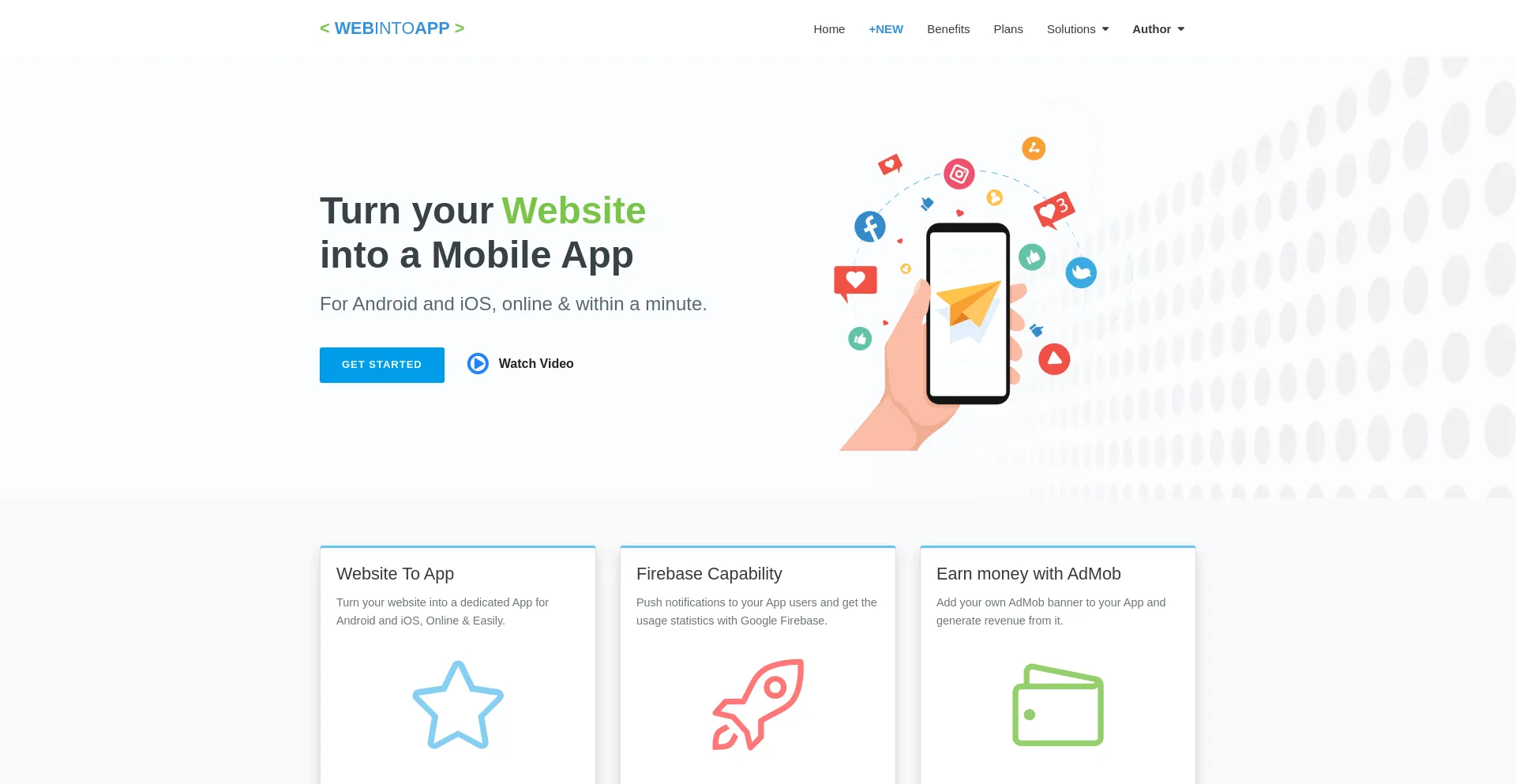 Website screenshot of Webintoapp.com