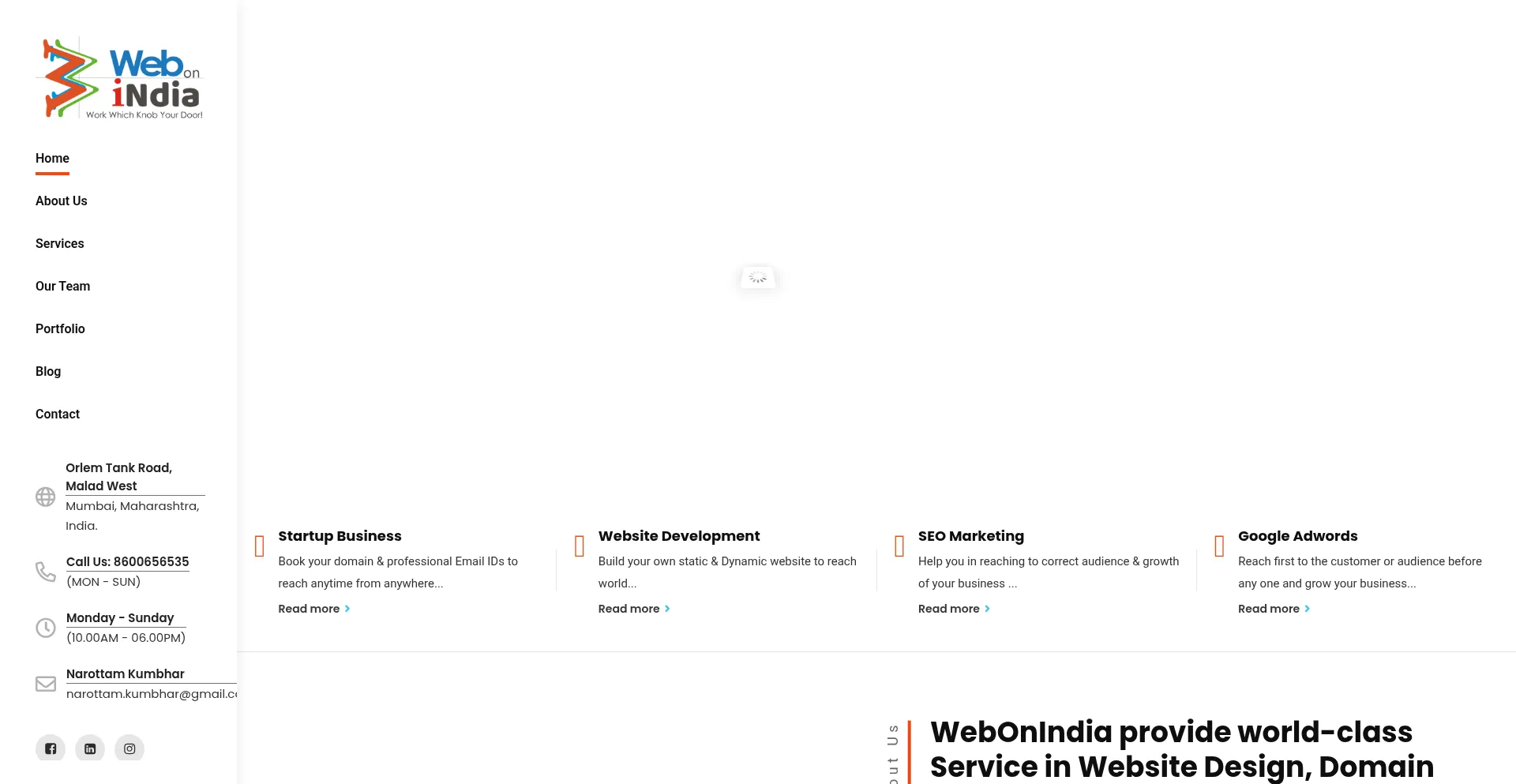Website screenshot of Webonindia.in