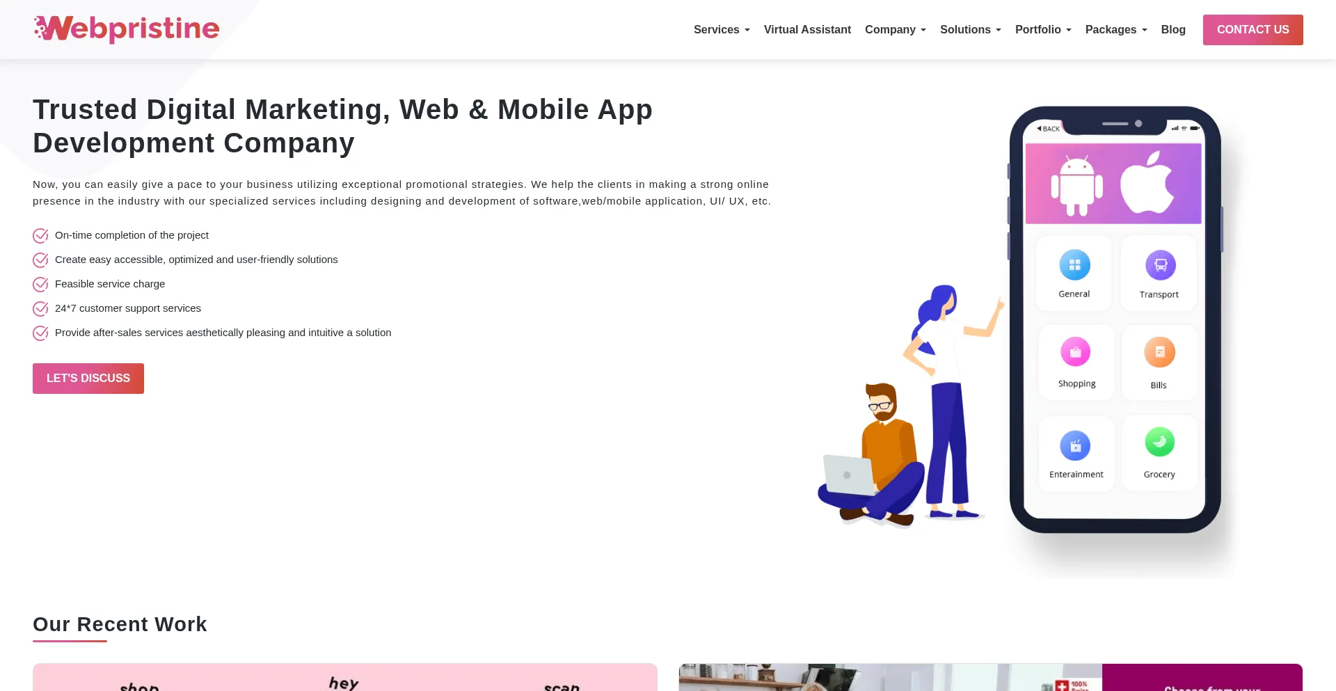Website screenshot of Webpristine.com