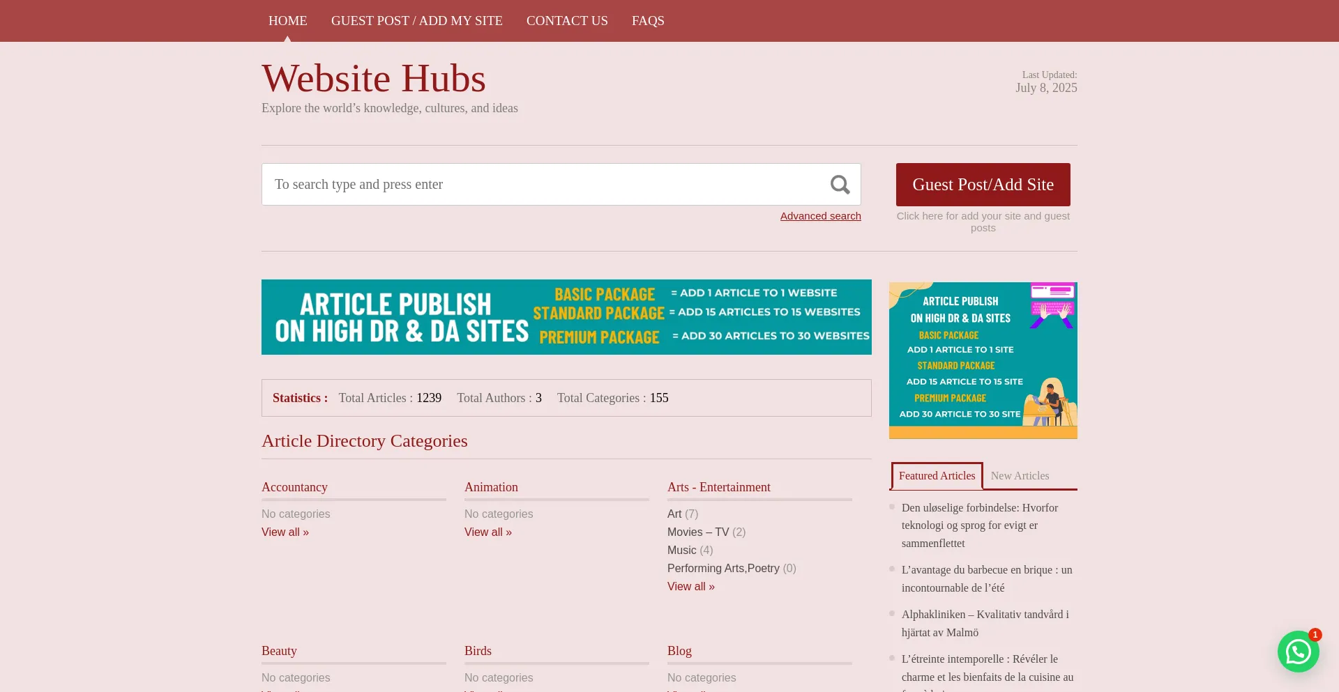 Website screenshot of Websitehubs.com