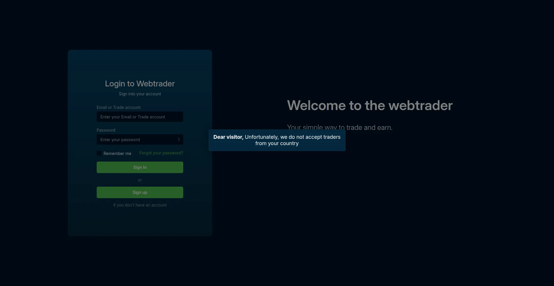 Website screenshot of Webtrader.graftey-battex.com