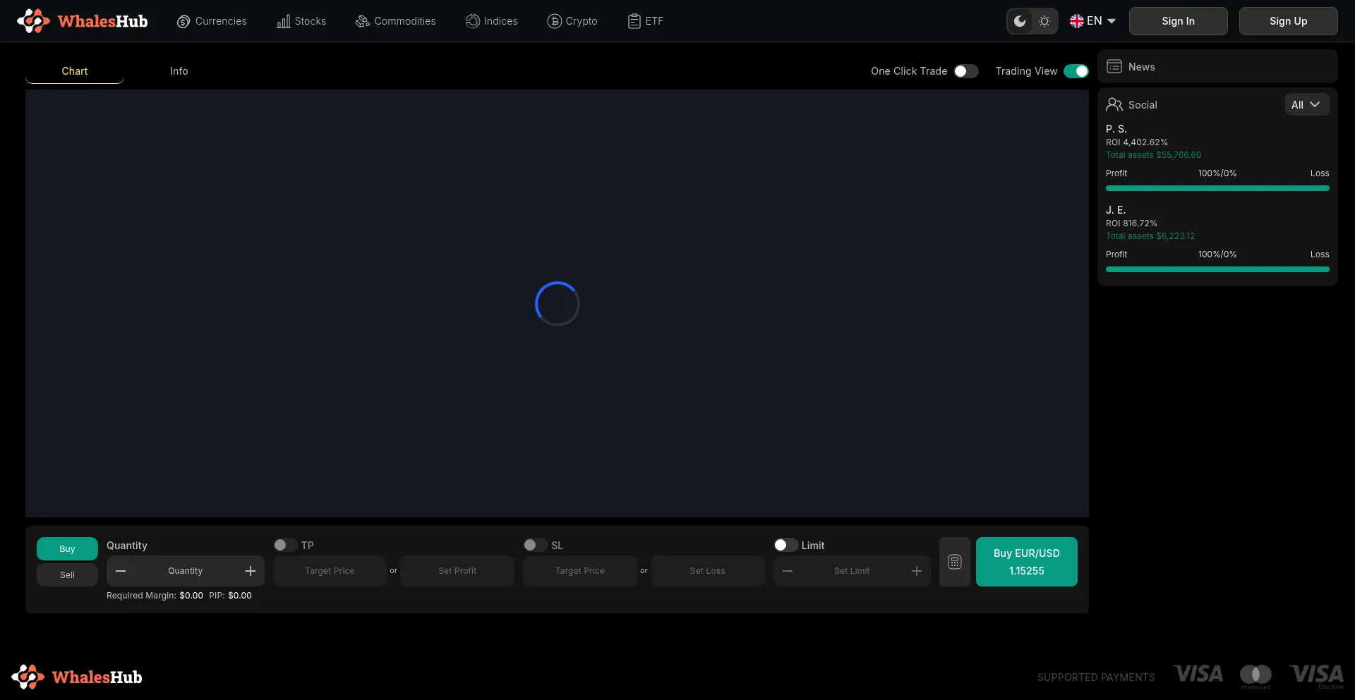 Website screenshot of Webtrader.whaleshub.net