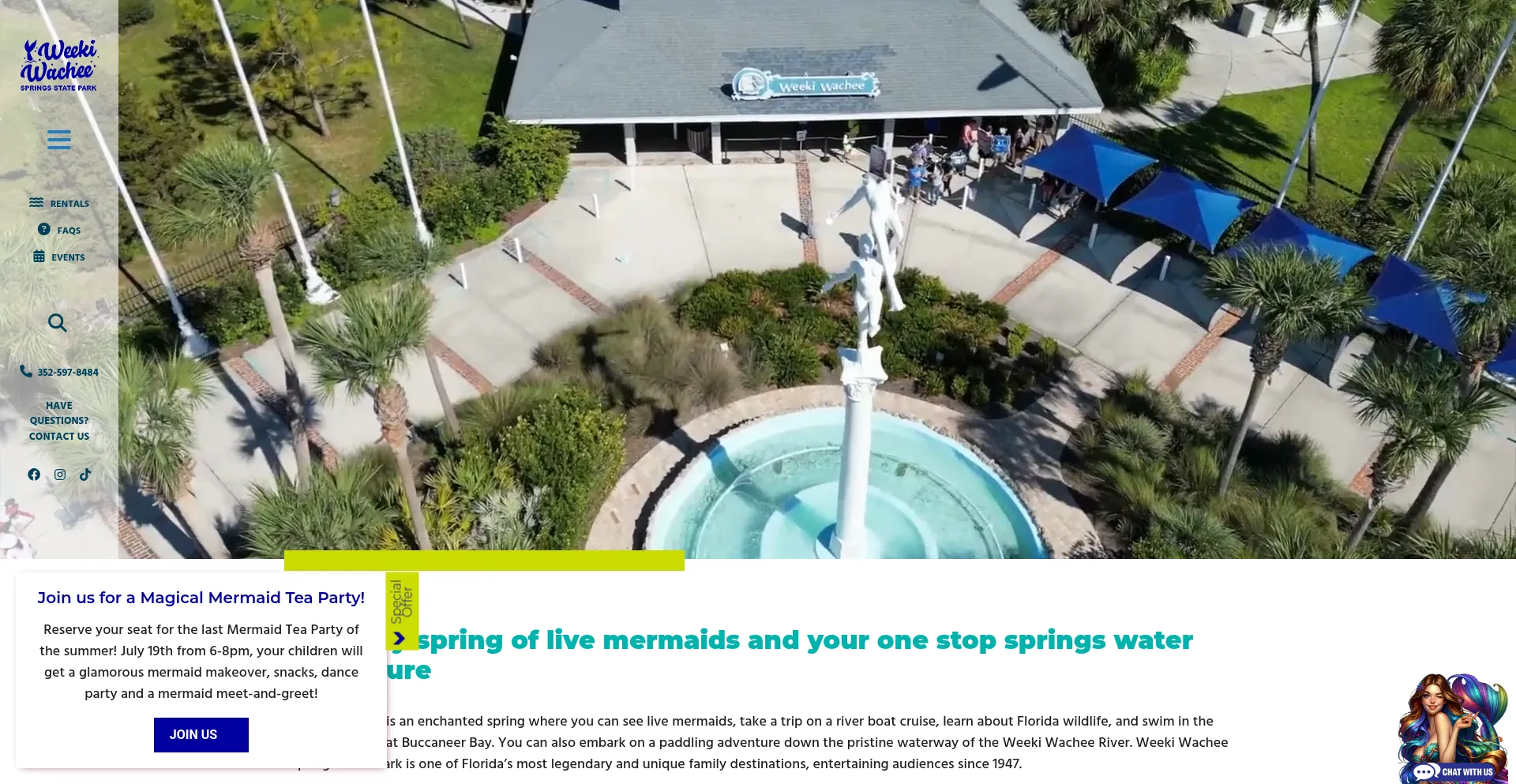 Website screenshot of Weekiwachee.com