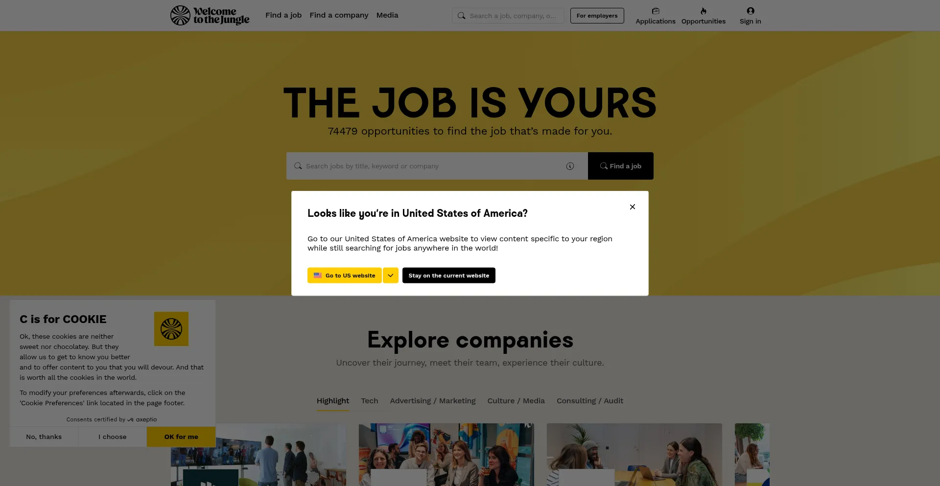 Website screenshot of Welcometothejungle.com