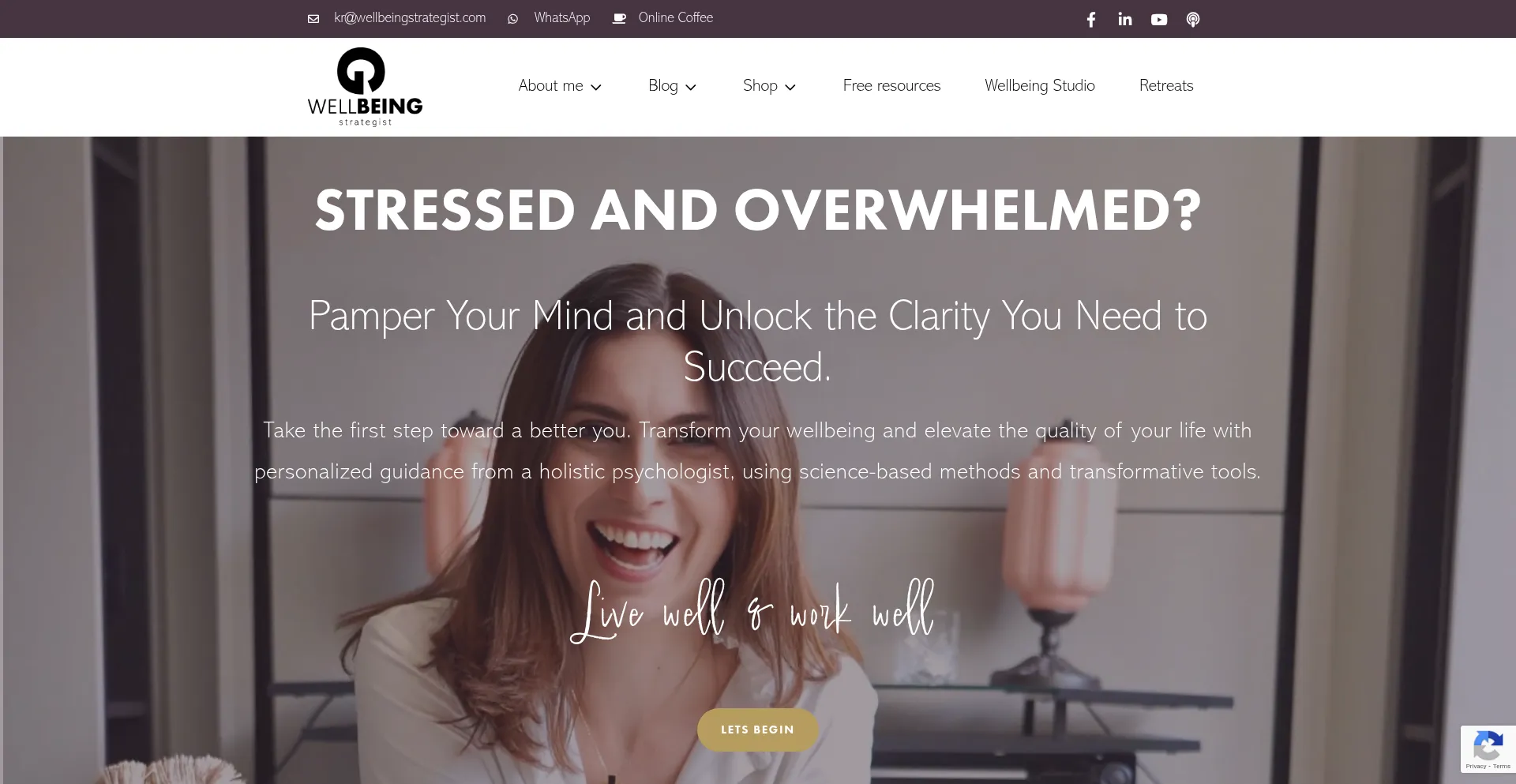 Website screenshot of Wellbeingstrategist.com