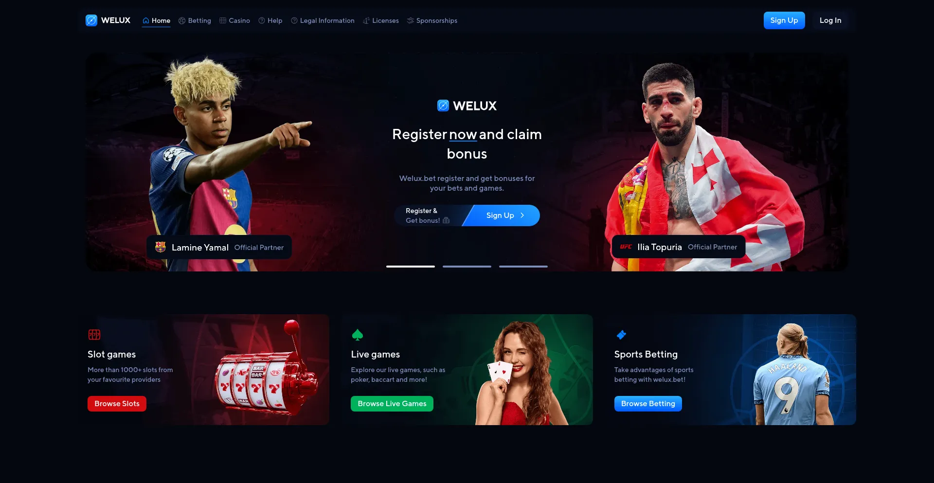 Website screenshot of Welux.bet