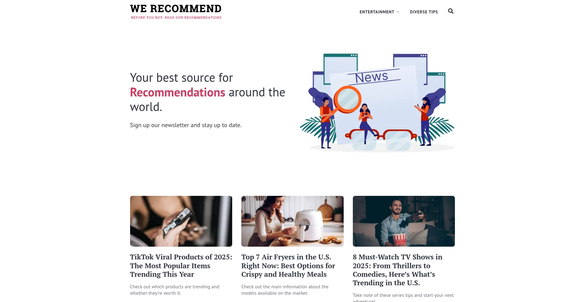 Website screenshot of Werecommend.biz