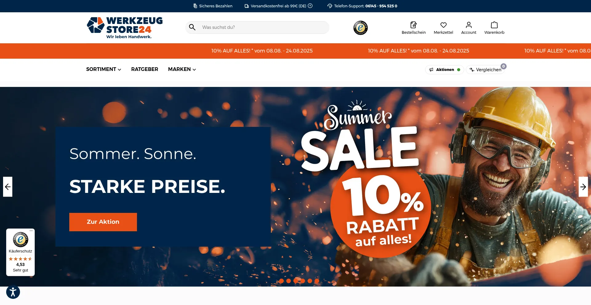 Website screenshot of Werkzeugstore24.de