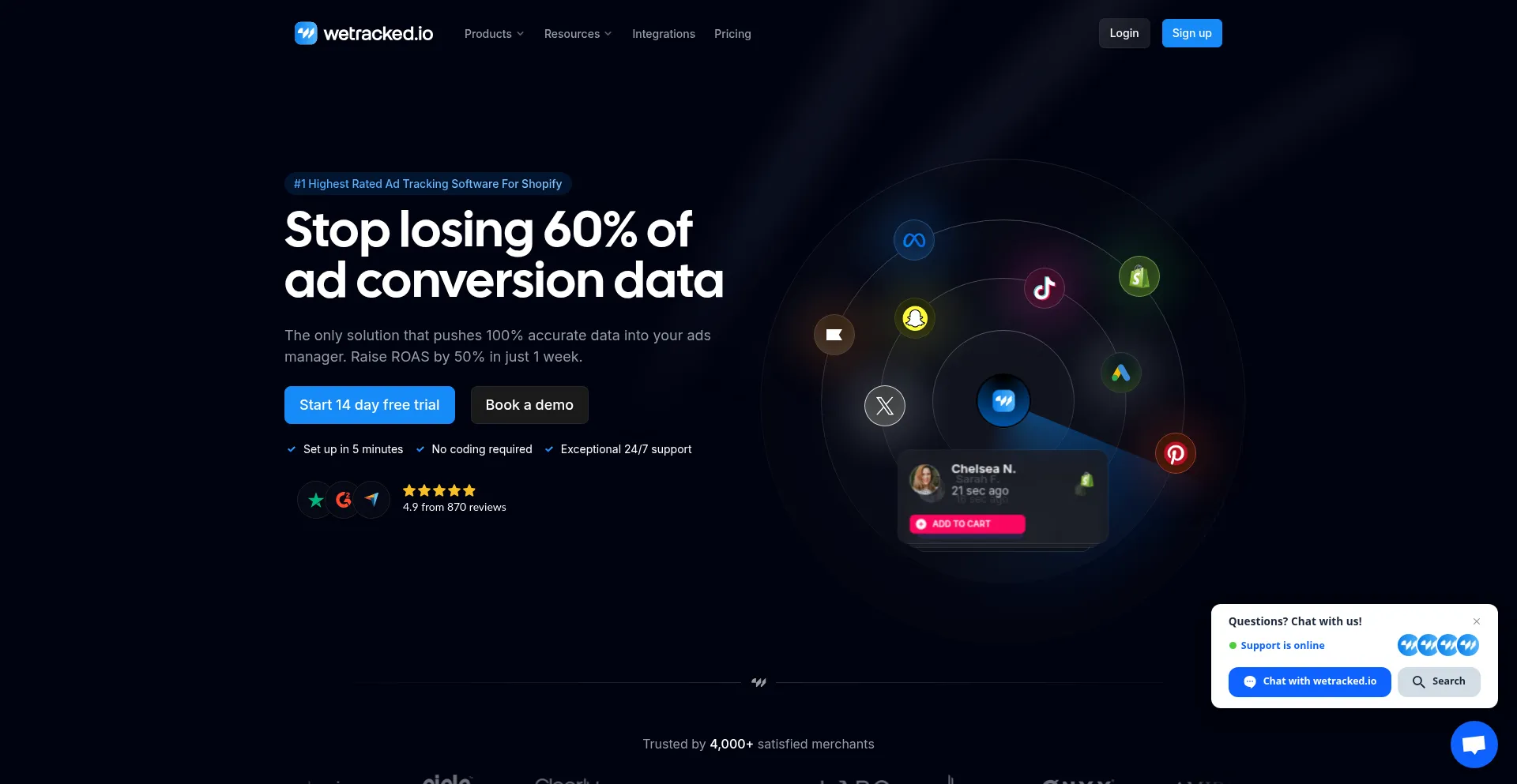 Website screenshot of Wetracked.io