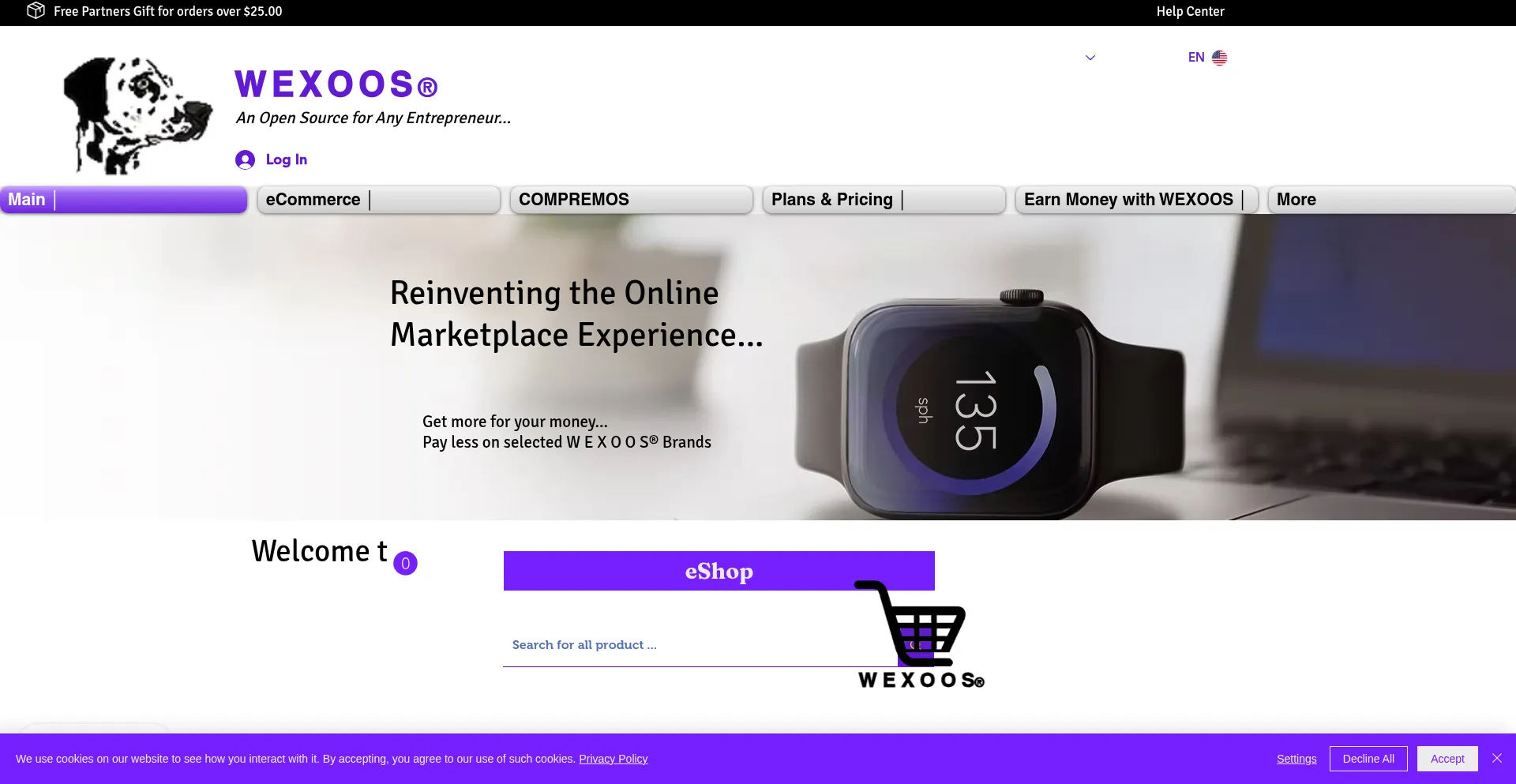 Website screenshot of Wexoos.com