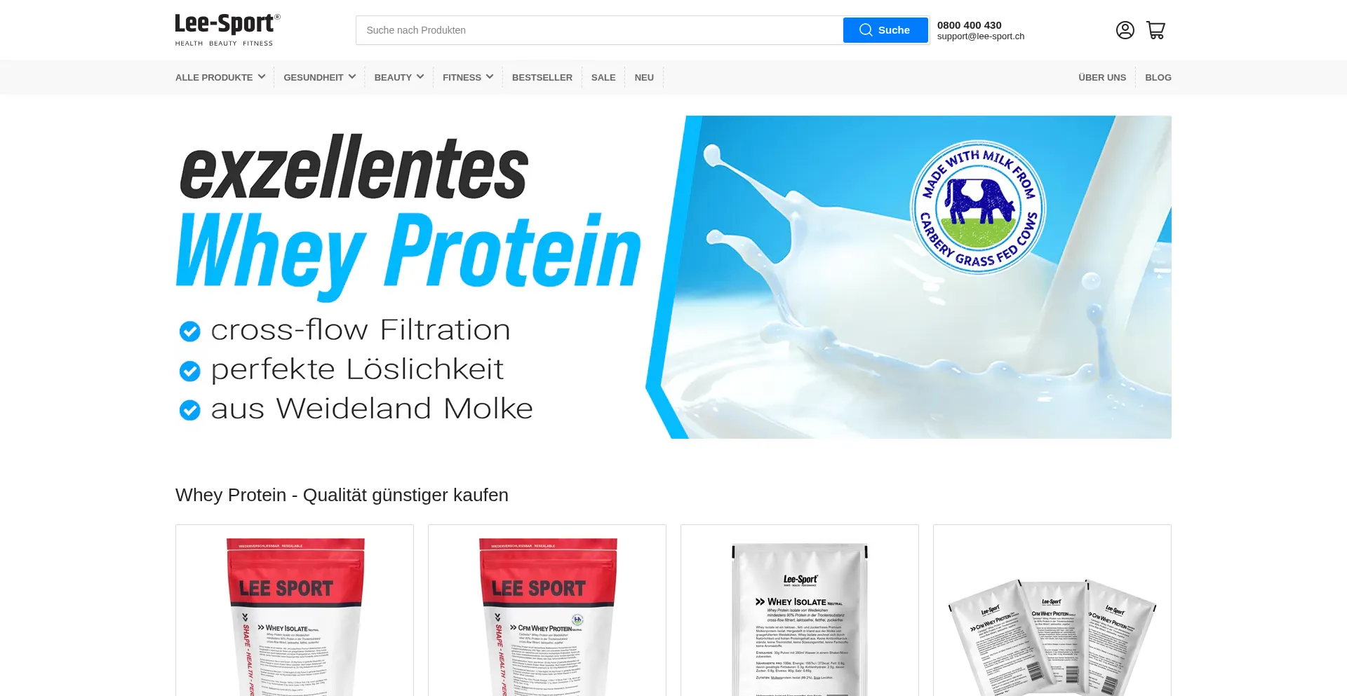 Website screenshot of Whey-protein.ch